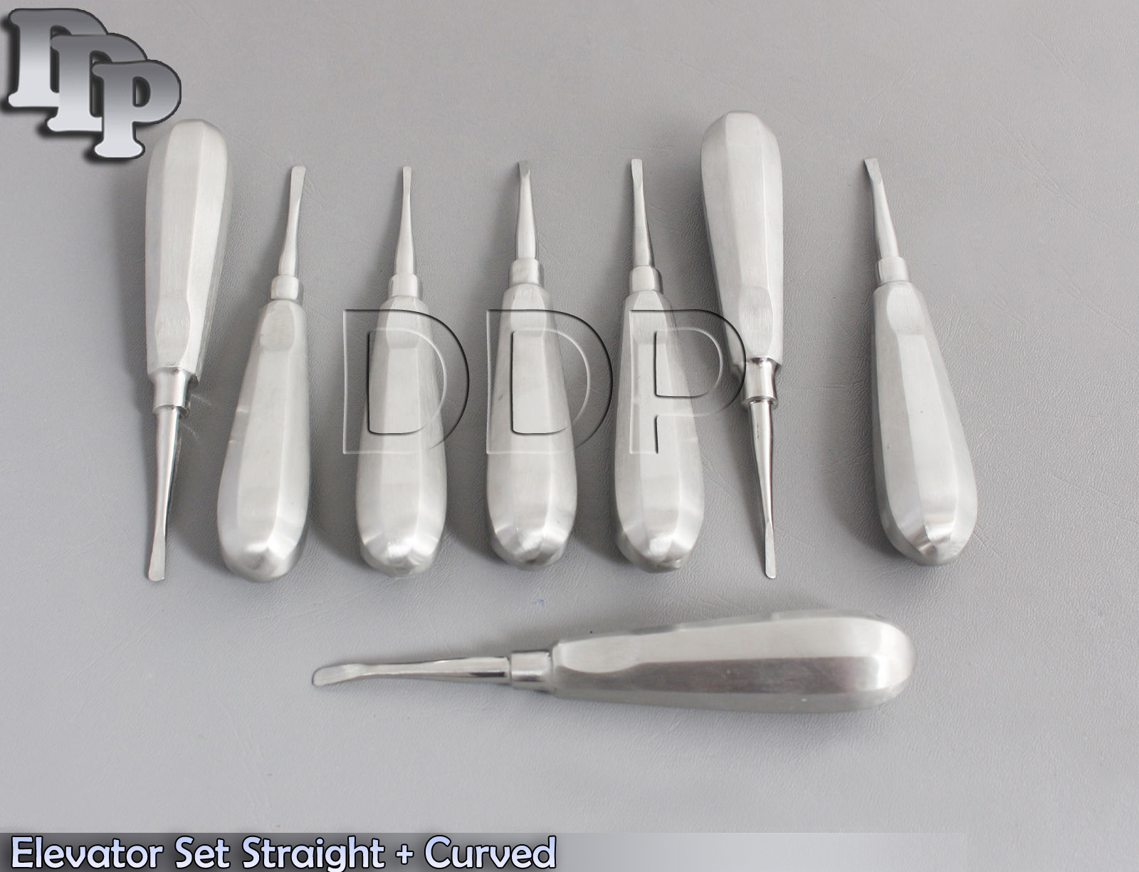 8 Elevator Set – 4 Straight 4 Curved – 2, 3, 4 & 5mm of Each – Dental