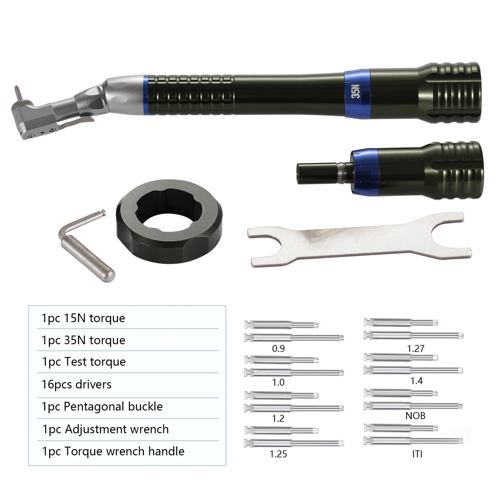 Dental Torque Wrench Universal Implant Kit Wrench Contra Angle &16 Drivers 2type