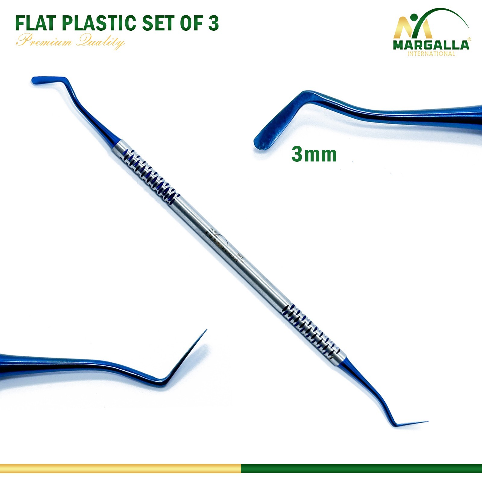 Set of 3 Dental Flat Plastic Composite Filling Instruments Titanium Blue Coated