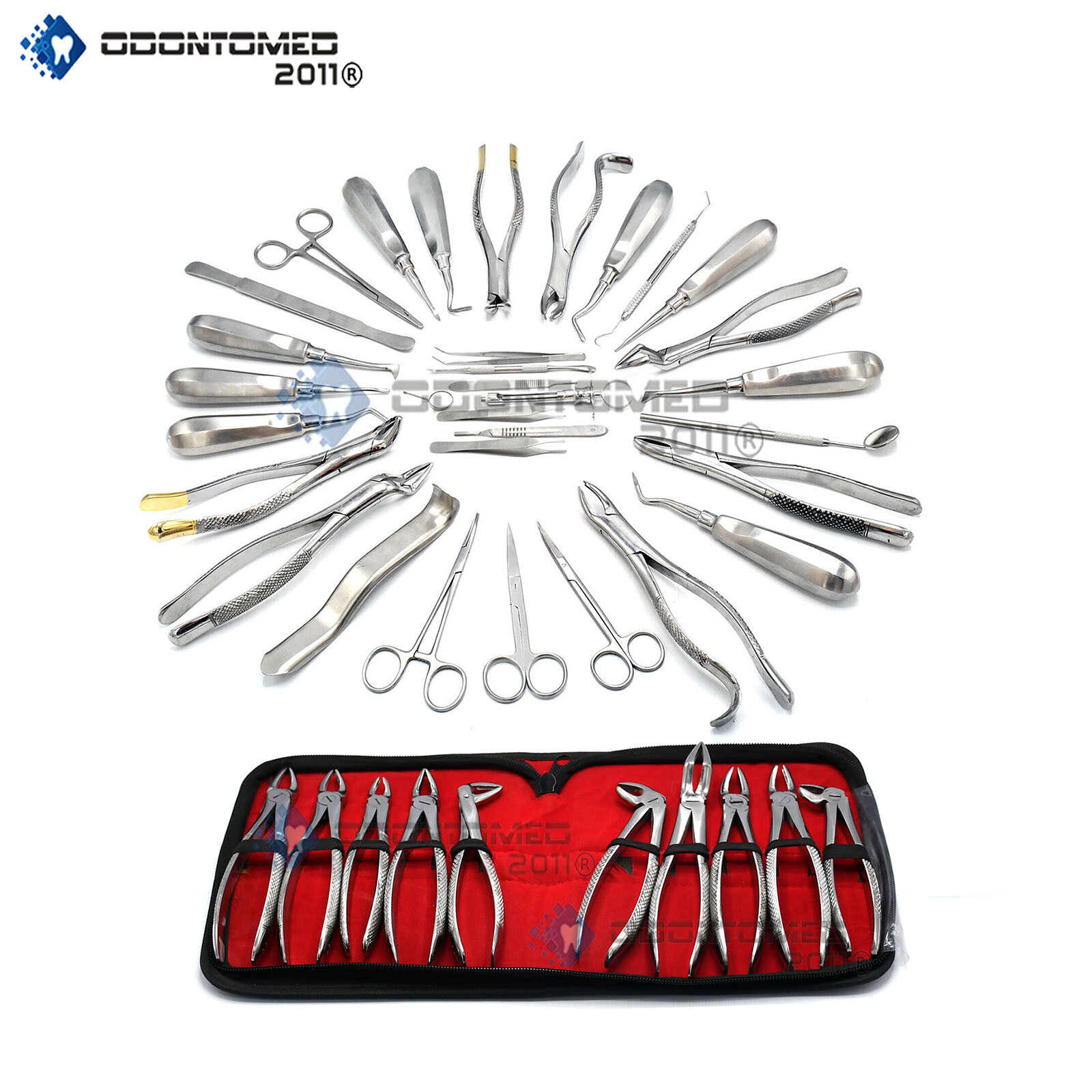 32 Pcs Oral Dental Surgery Elevators Forceps Set + 10 Extracting Forceps Kit