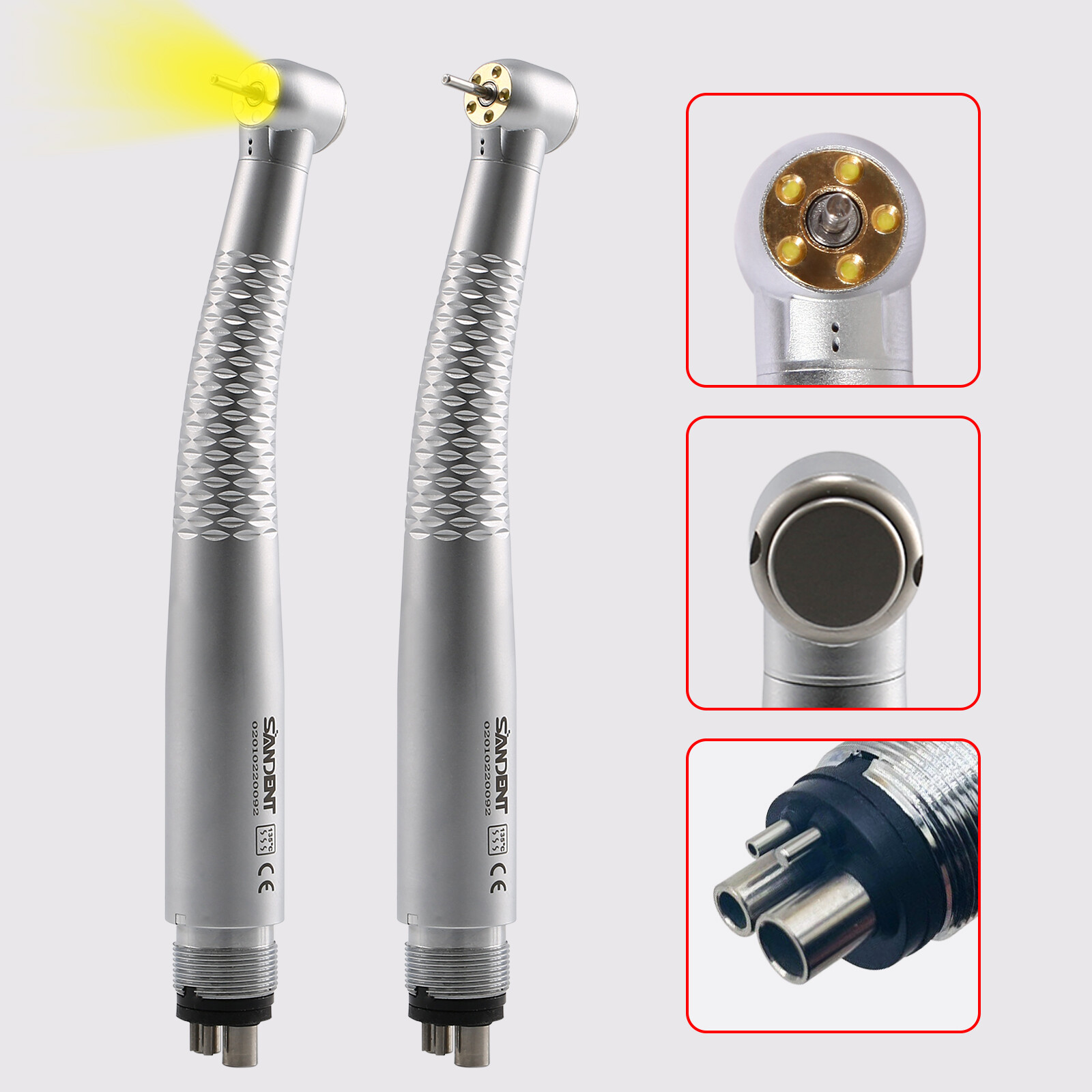 2X Pieza de mano de alta velocidad con luz 5*LED de generador electrónico dental