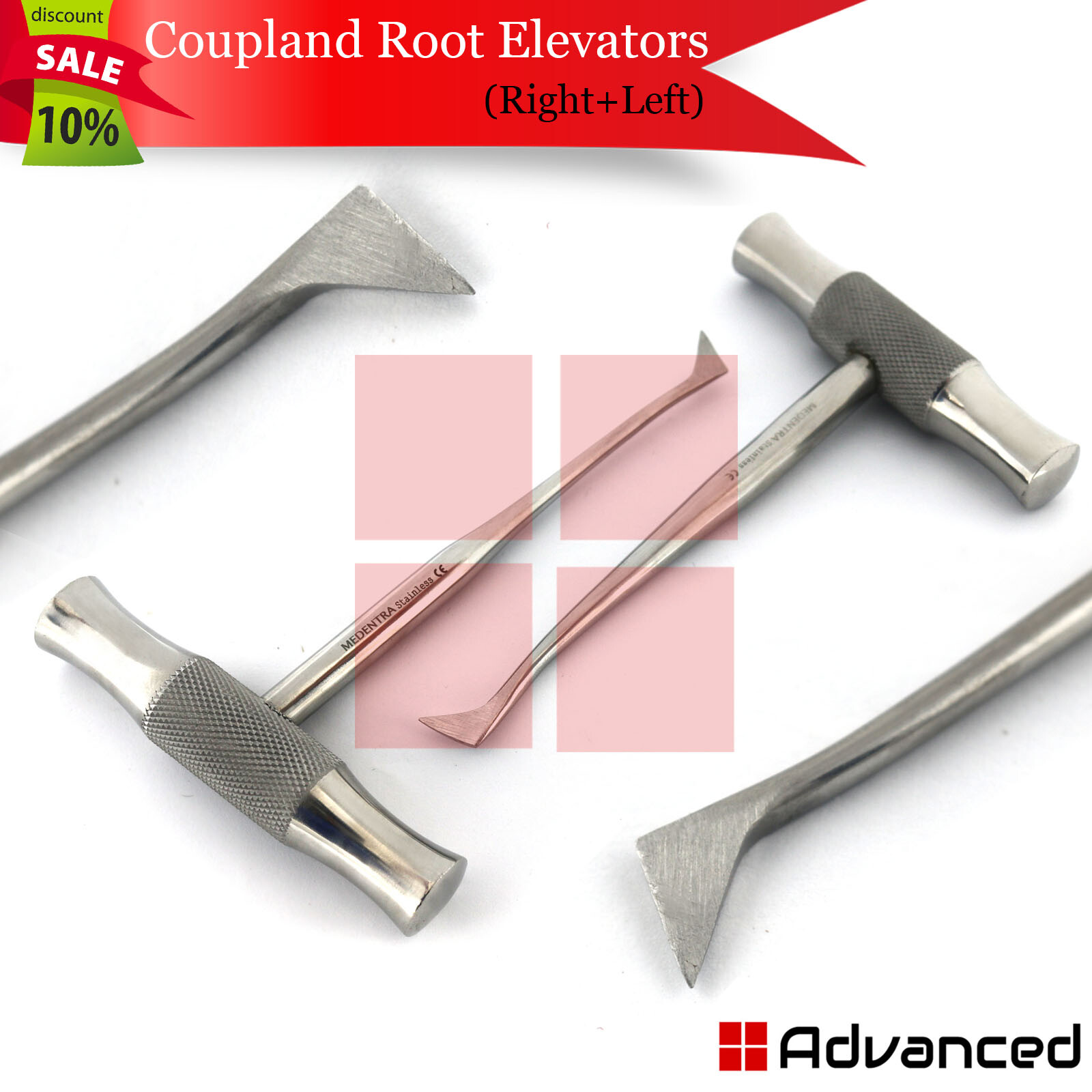 Set Of 2 Dental Winter Elevators Surgical Molar Root Extractor 12L 12R Cross Bar