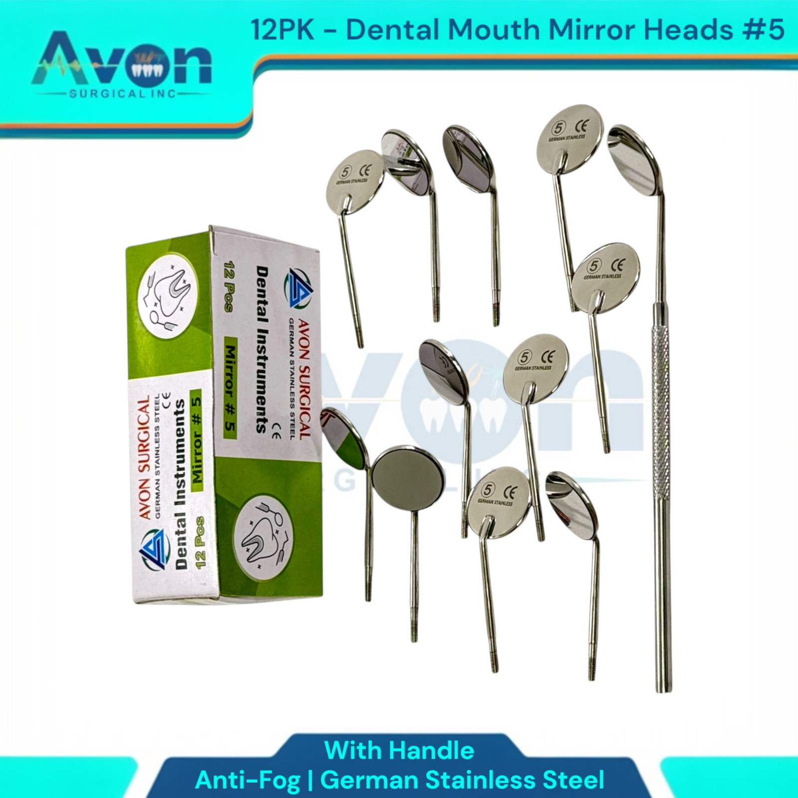 12PK Dental Mouth Mirrors #5 with Handle – Dental Oral Examination Mirrors