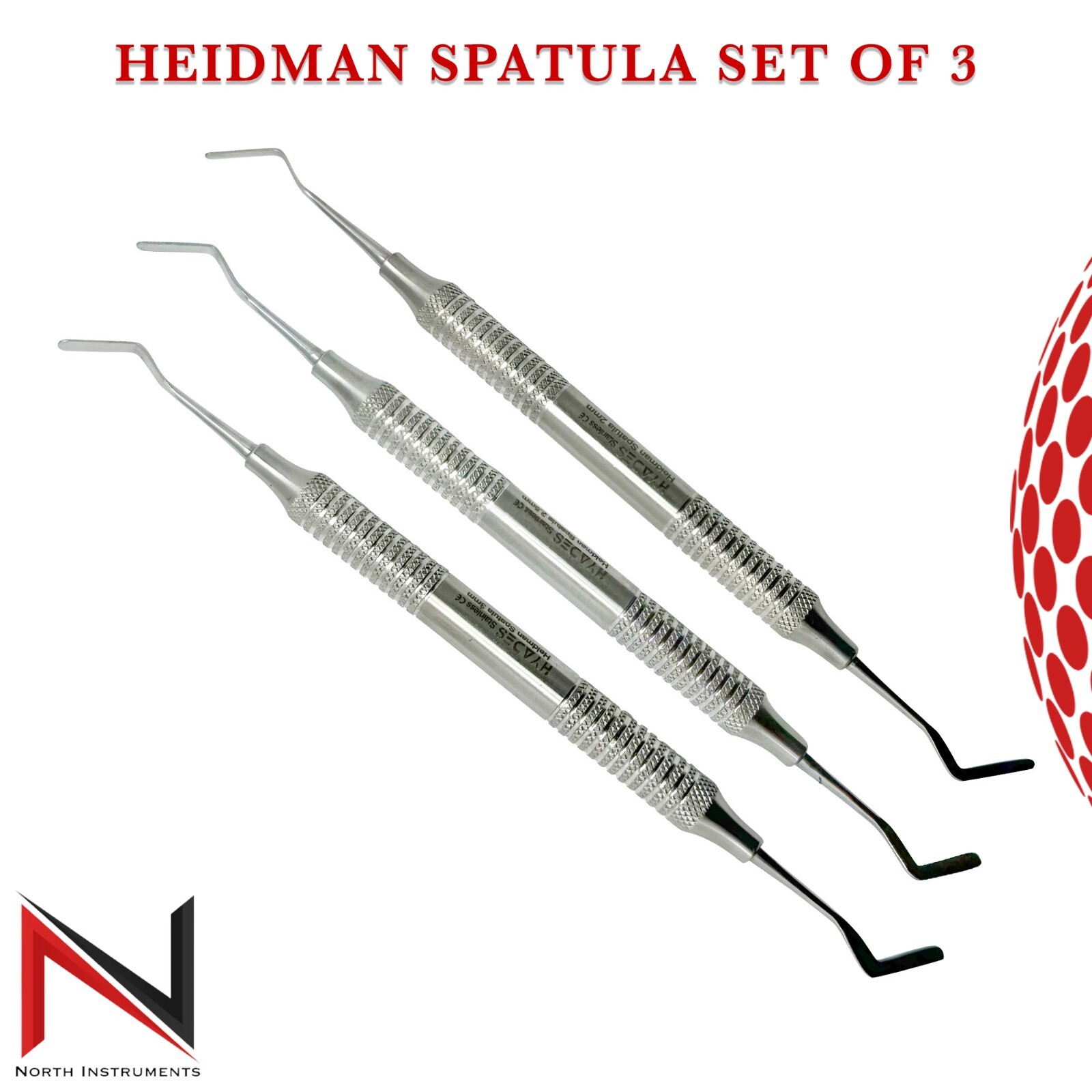 Heidman Spatula Set of 3 Composite Filling & Placement Double Ended Dental Tools