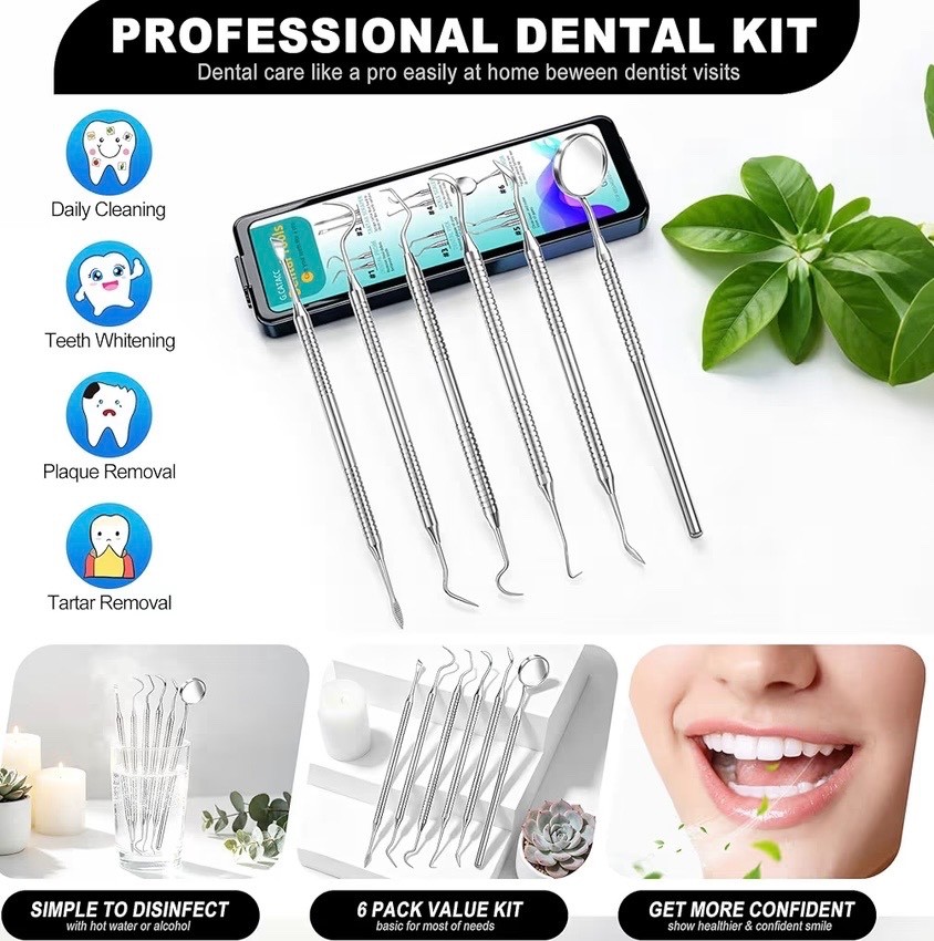 Dental Tools, Dental Pick for Teeth Cleaning, Stainless Steel Hygiene Kit with
