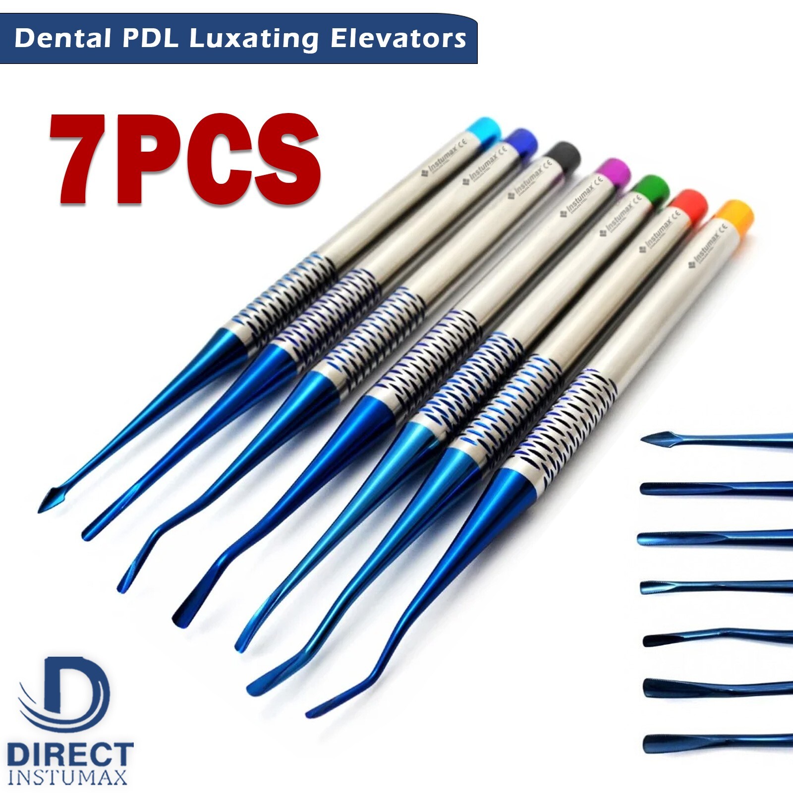 7 Blue Root Elevator Luxating PDL Dental Instruments Implant Titan Surgical NEW