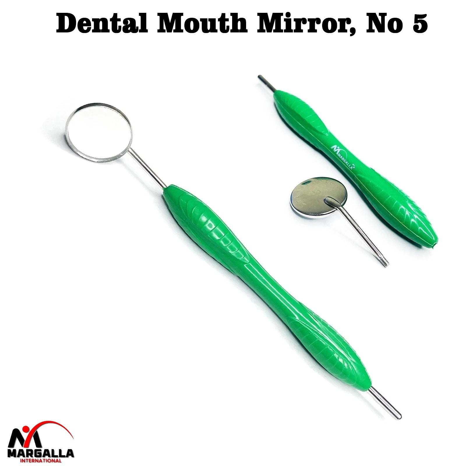 Dental Mouth Mirror, No 5 Tooth Examination Instrument, Silicone Handle Green