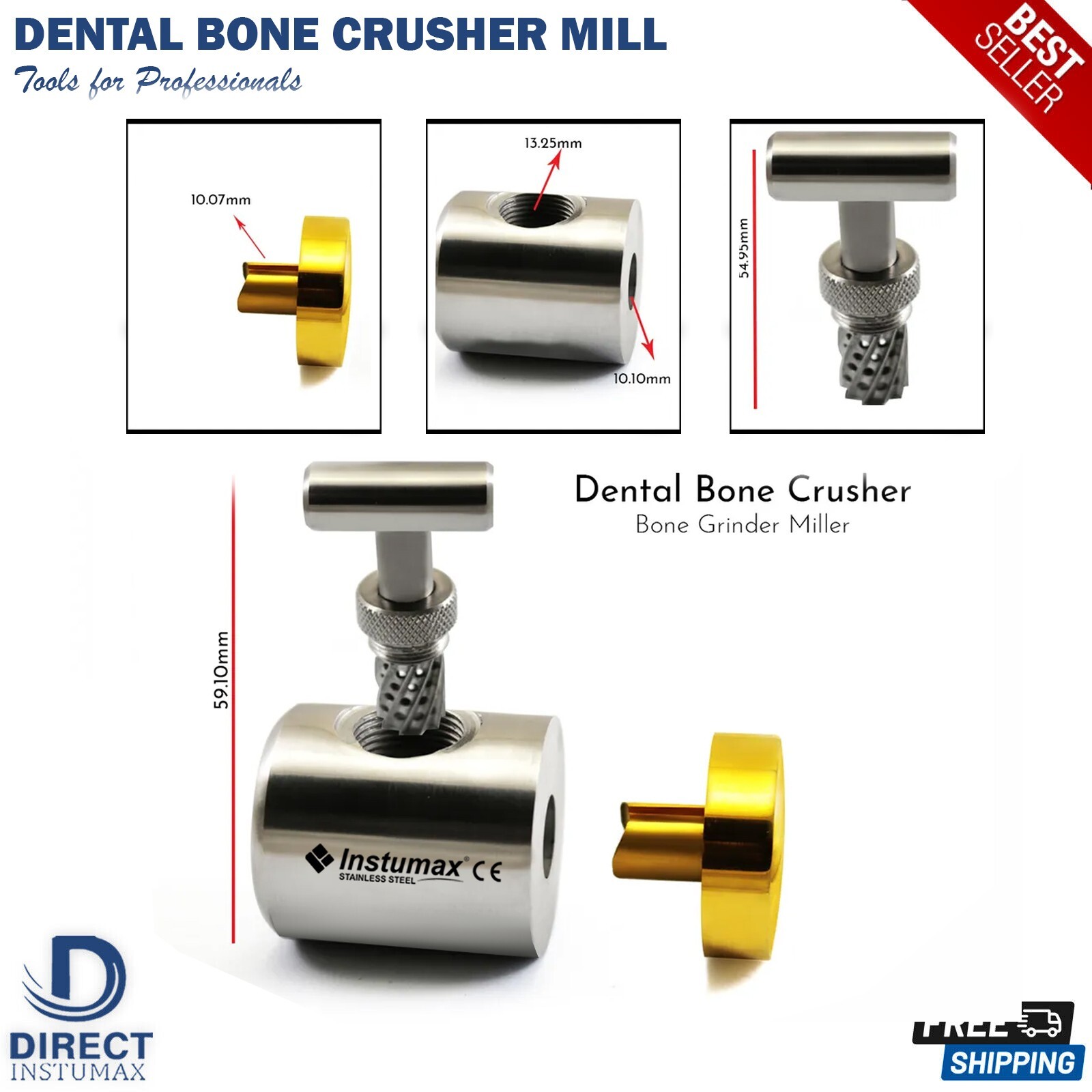 Dental Bone Crusher Grinder Mill Implant Bone Grafting Augmentation Surgical CE