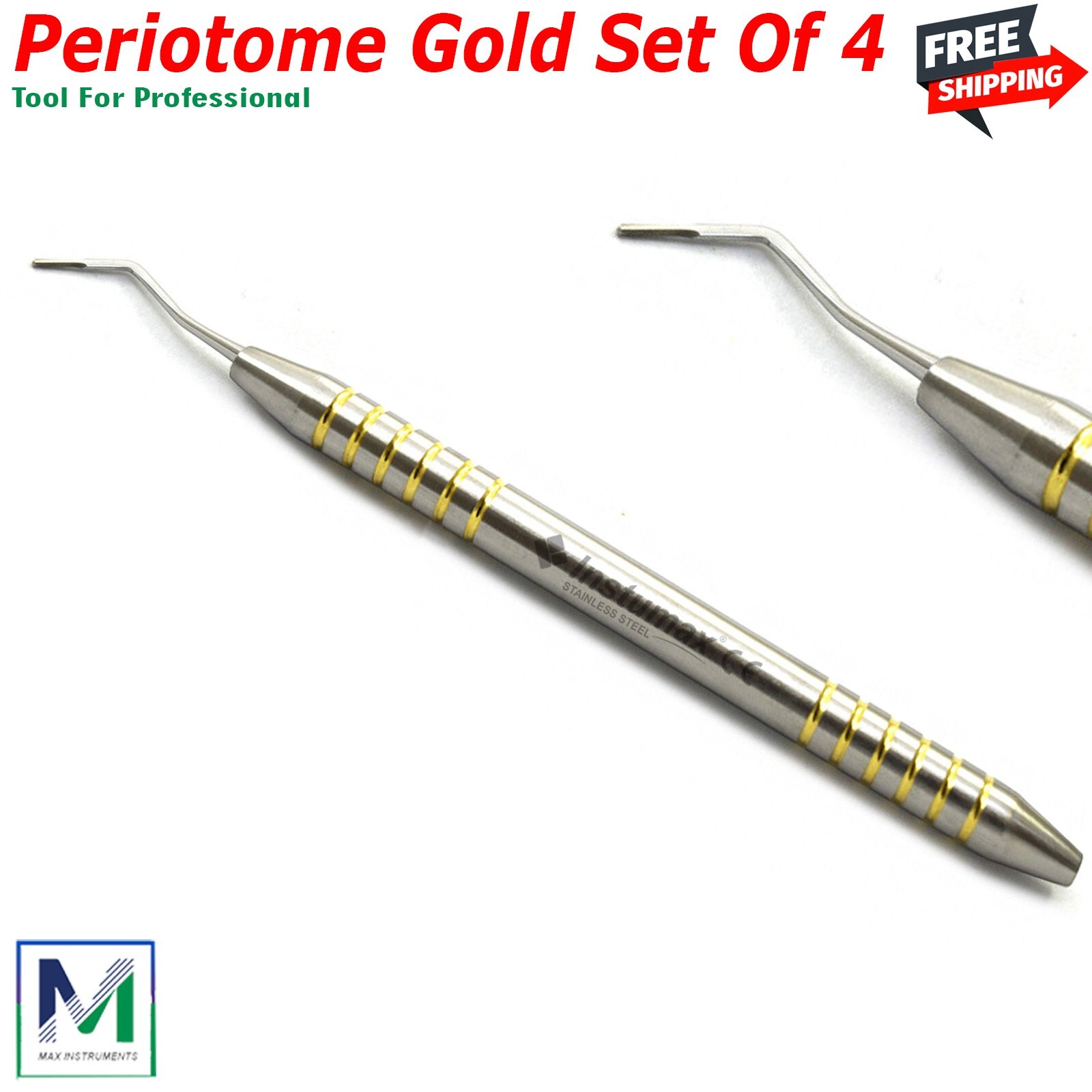 Set of 4 Periotome Gold Dental Periodontal Ligament Atraumatic Extraction Kit