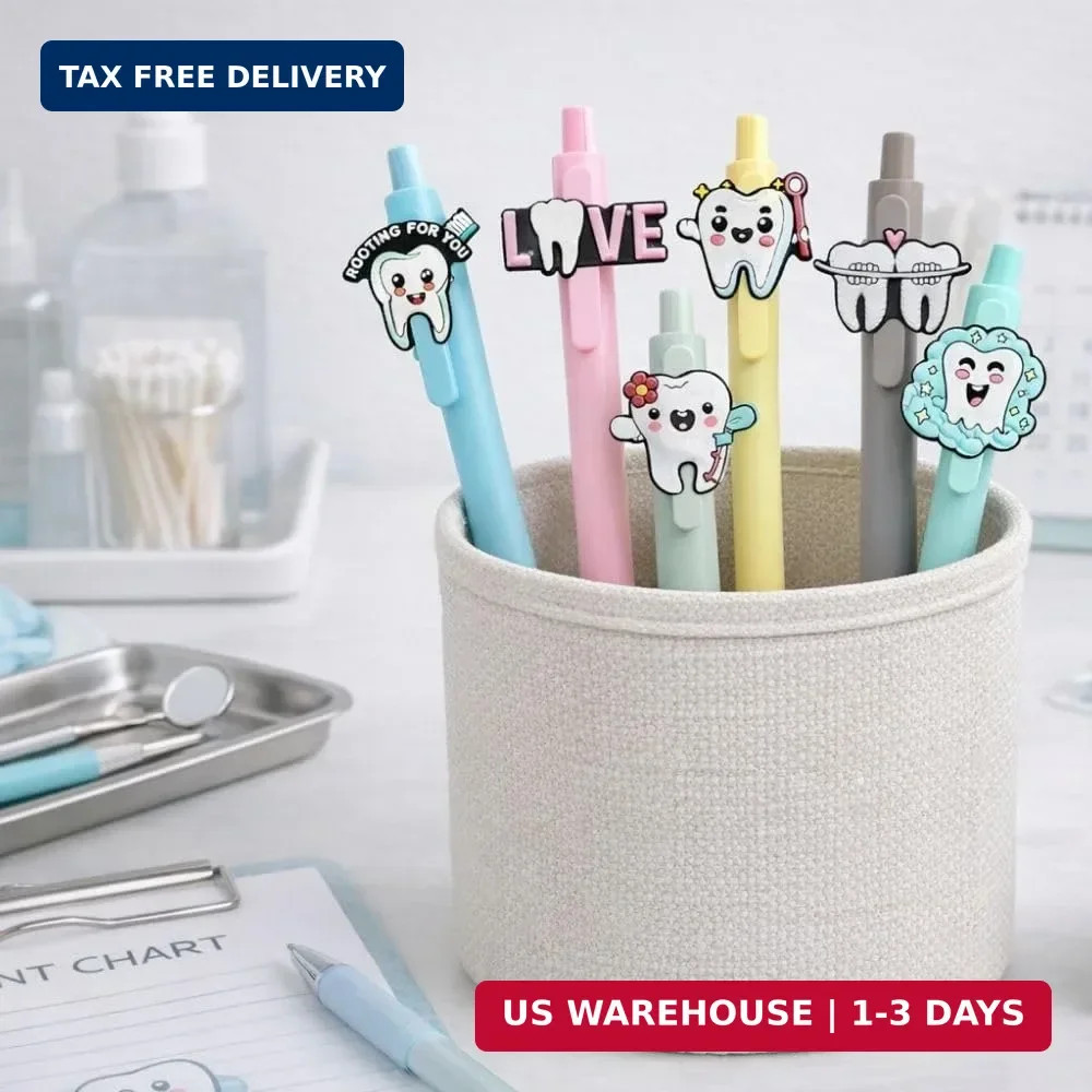10PC Dental Pens Smiling Teeth Tooth Oral Health Dentist Hygienist Student Assis