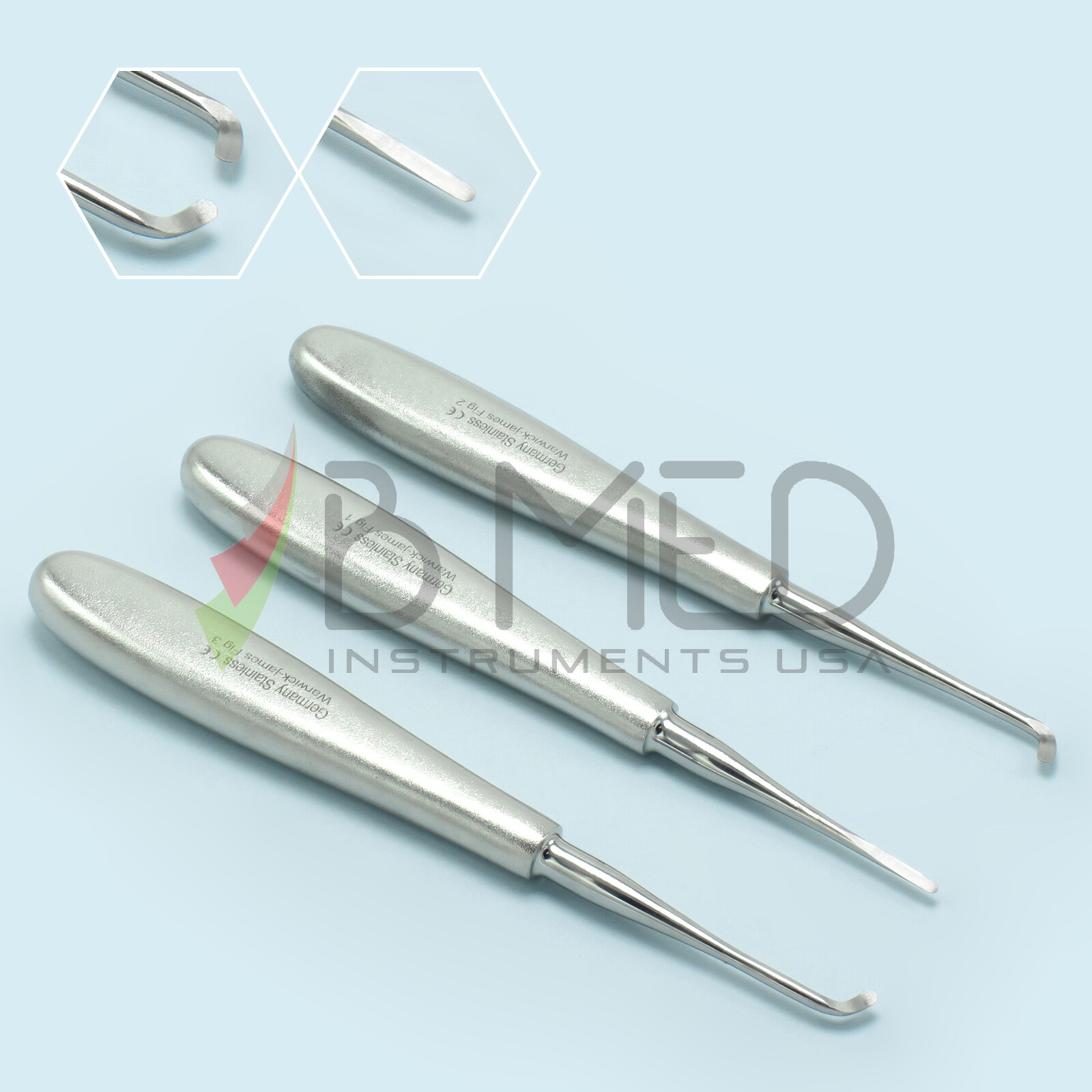 Dental Warwick James Root Elevators Left Right Straight Set Tooth Extraction