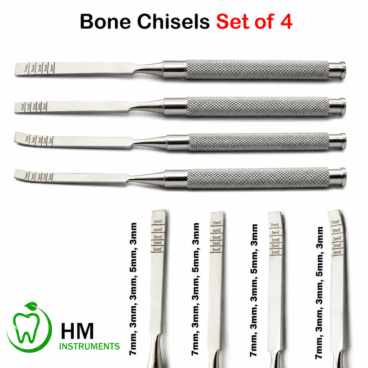 Dental Chisel Set 4pcs Straight Curved Bone Splitting Extraction Instruments