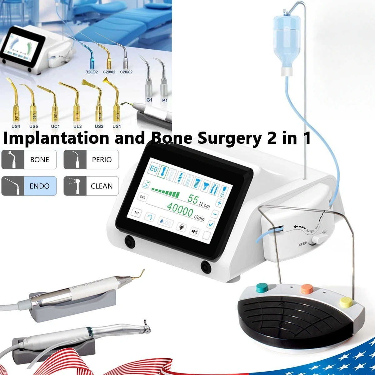 Dental Piezo Motor Surgery & Implant Device 2 IN 1 Bone Cutter Touch Screen