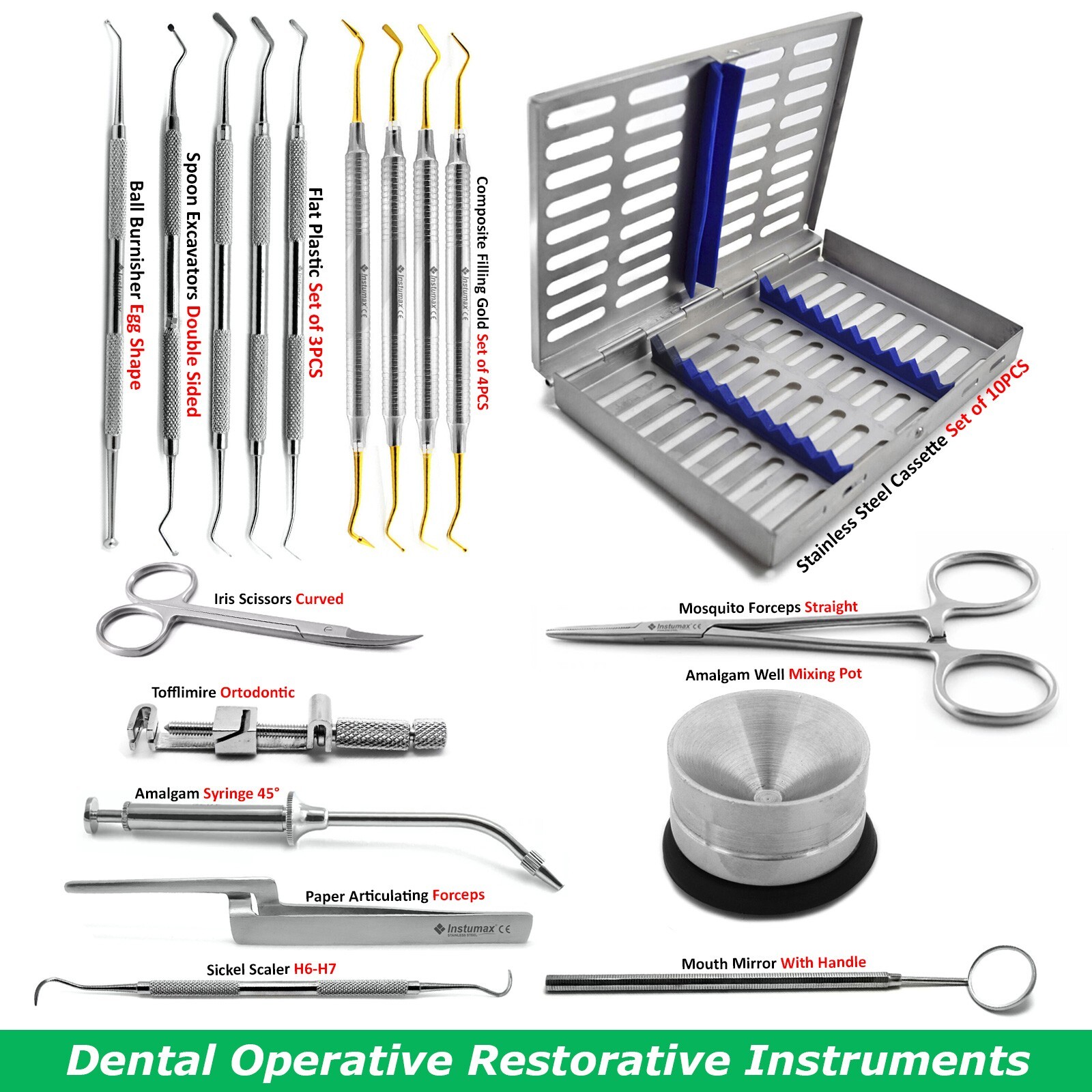 Dental Operative Restorative Instruments Composite Filling Plugger Spatula 18PCS