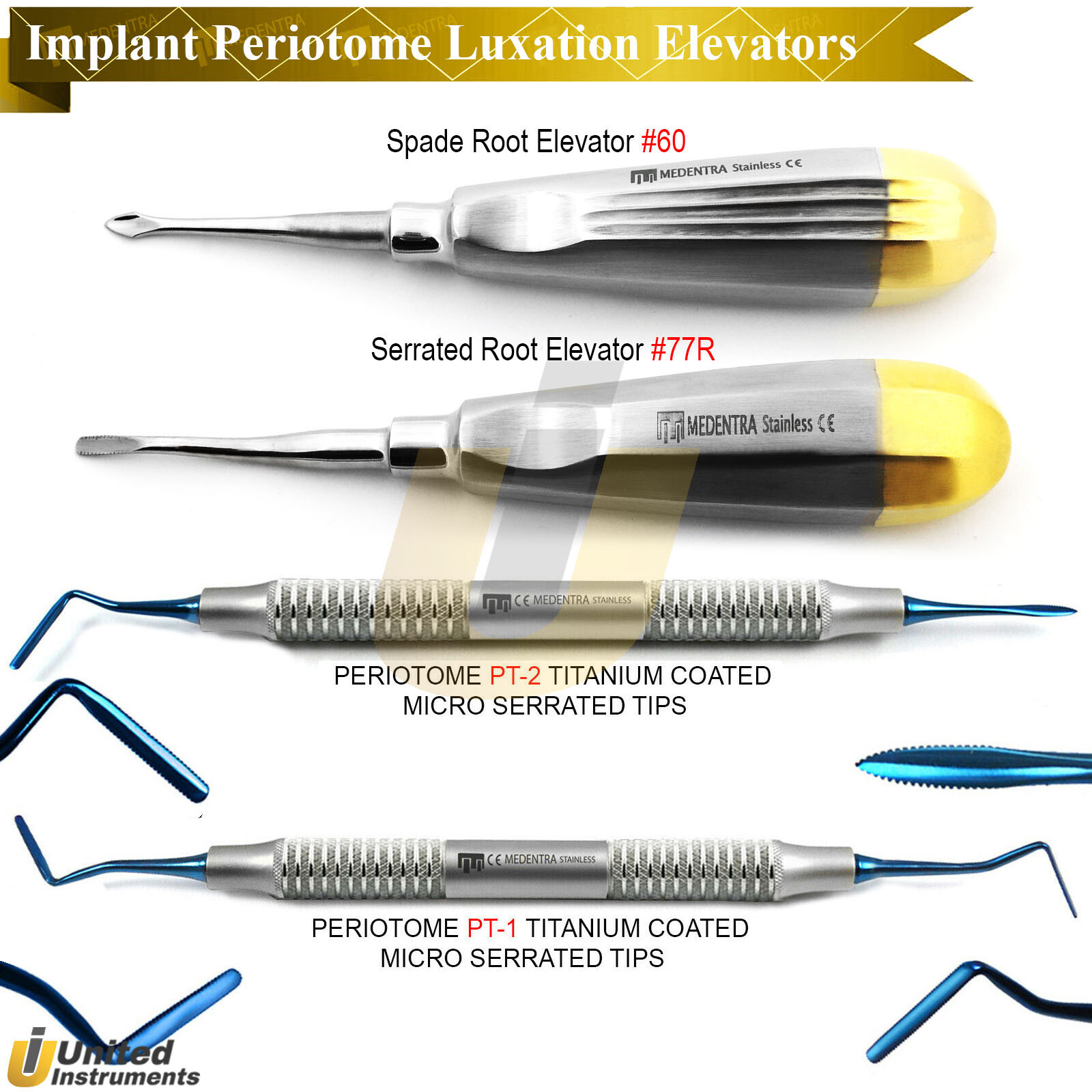 Implant Periotome Luxating Elevators Dental Surgical Instruments Set Of 4