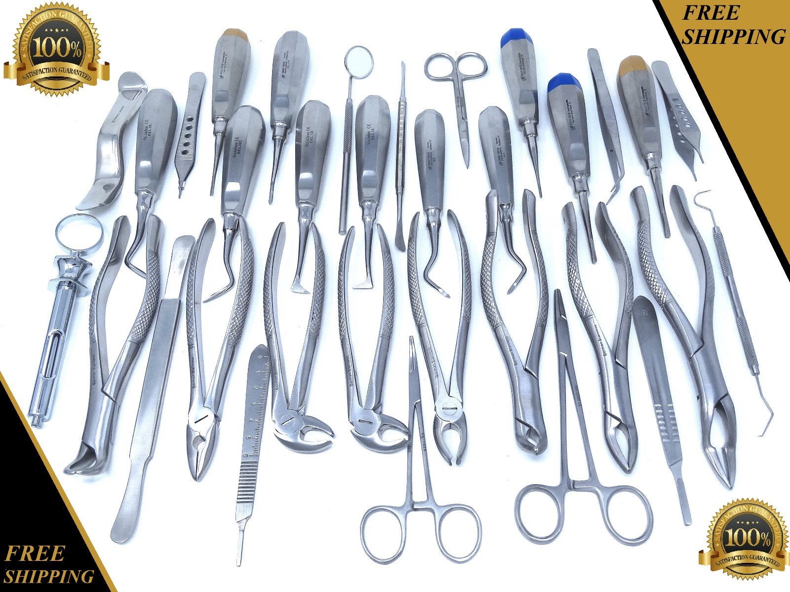 GERMAN 36 PC ORAL DENTAL SURGERY EXTRACTING ELEVATORS FORCEPS INSTRUMENT KIT SET