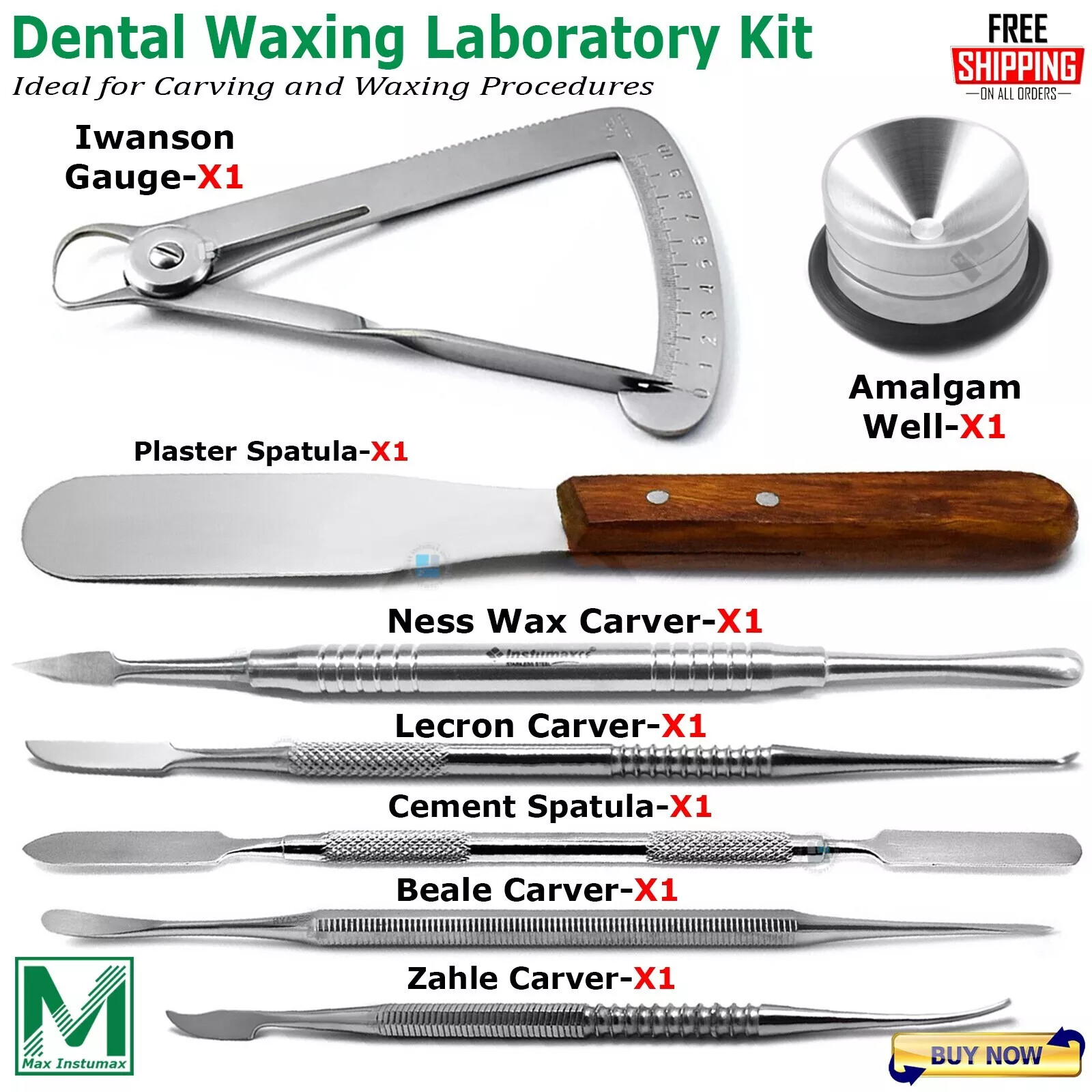 DENTAL LABORATORY TECHNICIAN KIT PLASTER CEMENT MIXING SPATULA WAX CARVERS
