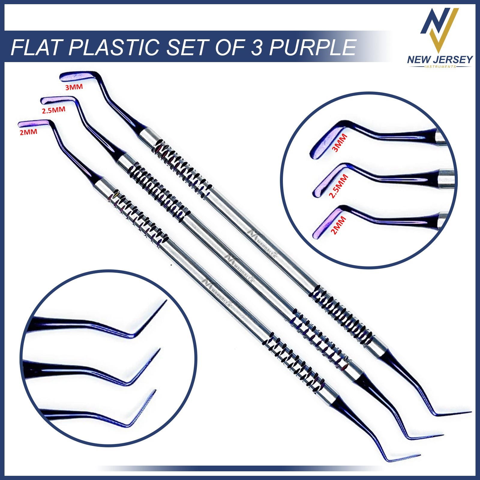 Set of 3 Dental Flat Plastic Filling Instruments Composite Purp Tips Restoration