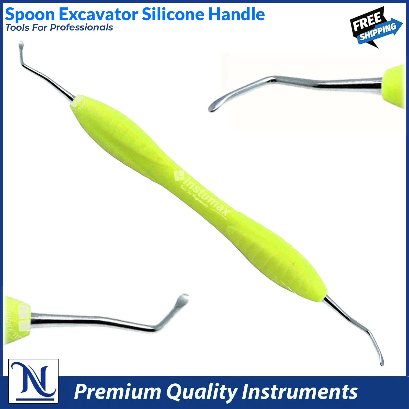 Yellow Silicone Handle Dental Spoon Excavator Set – Stainless Steel Instruments