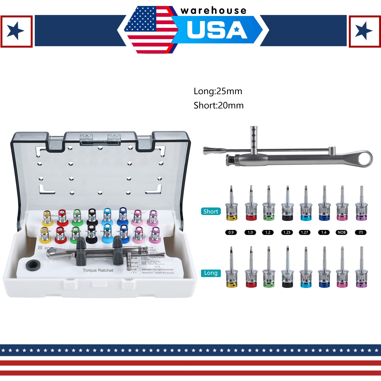 Dental Universal Implant Prosthetic Kit Torque Wrench Screw Drivers Remover +Box
