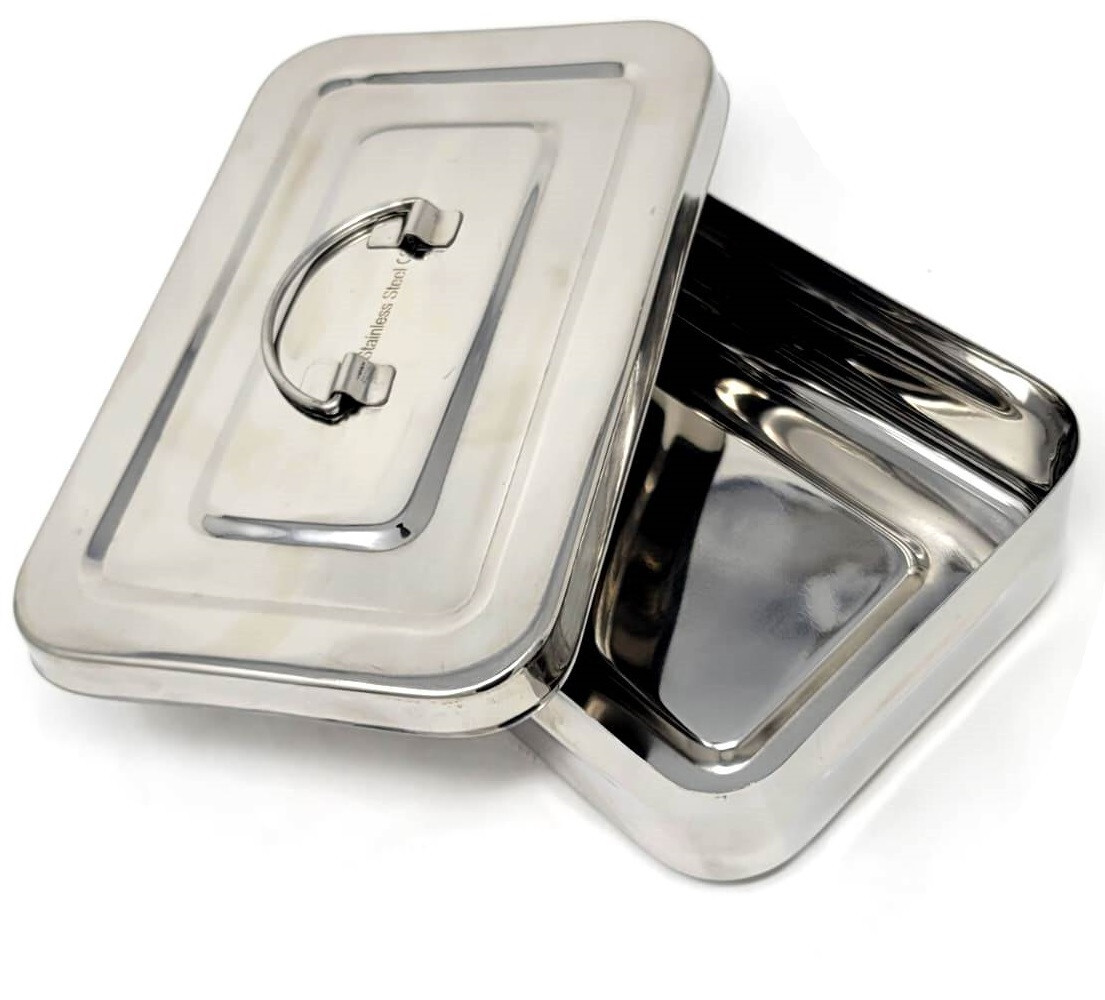 Instruments Sterilization Box 8L”x5″Wx2″H with Lid and Handle Grip, Stainless CE