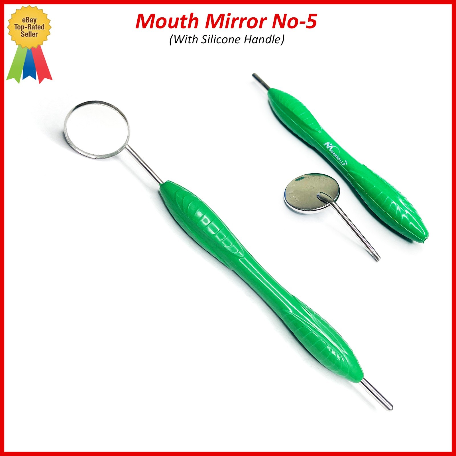 Dental Mouth Mirror, No 5 Tooth Examination Instrument, Silicone Handle Green