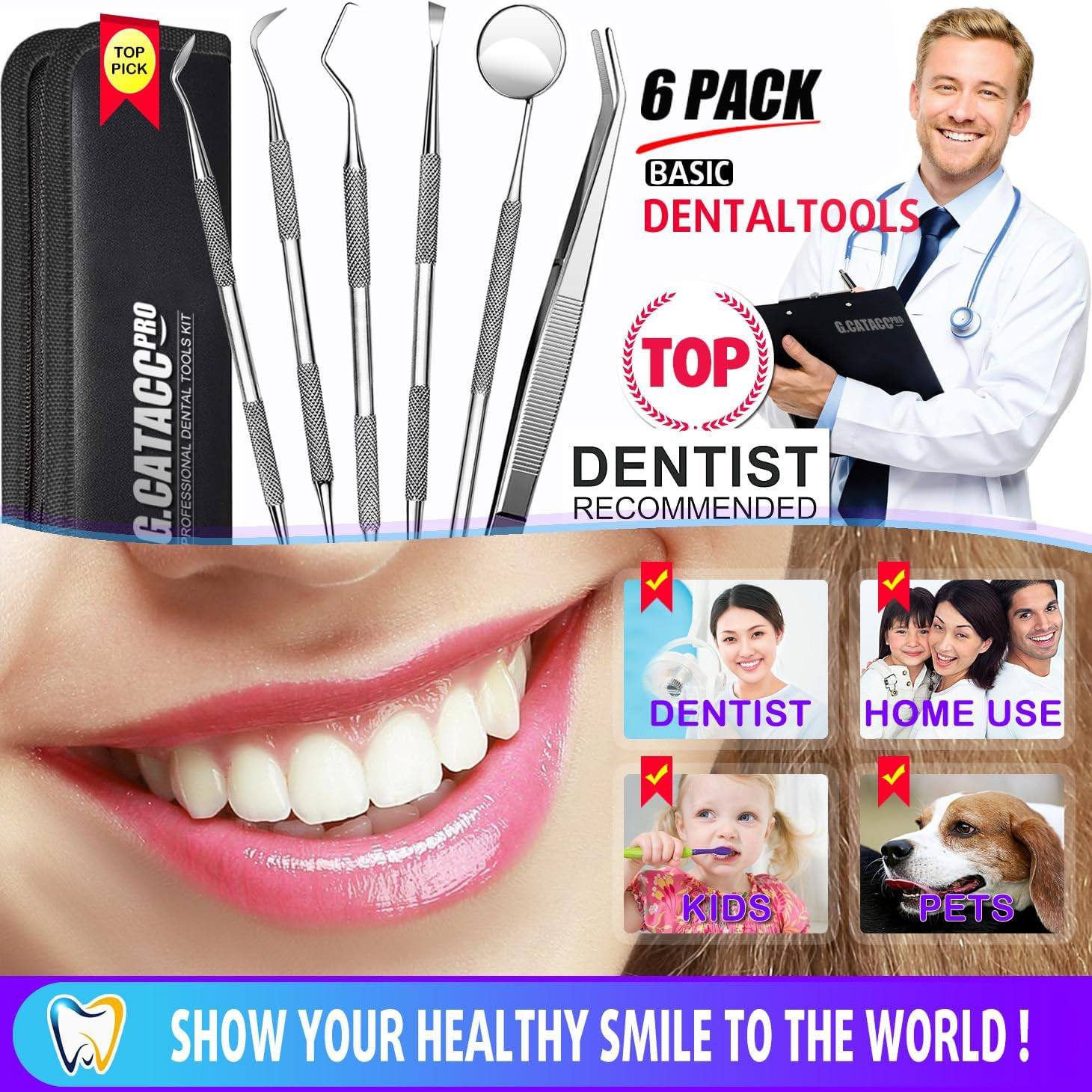 Professional Dental Hygiene Kit with Stainless Steel Tools and Case