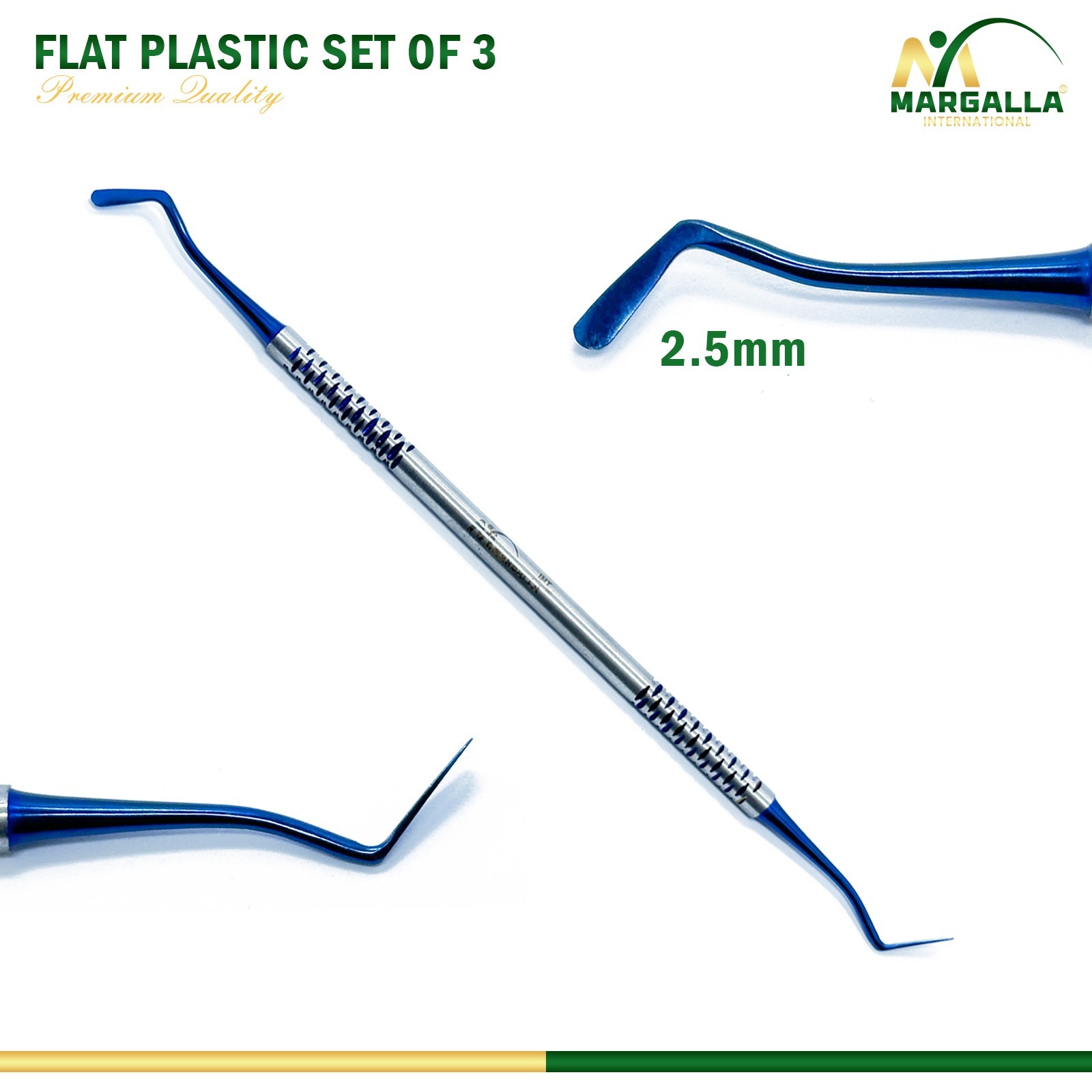 Set of 3 Dental Flat Plastic Composite Filling Instruments Titanium Blue Coated
