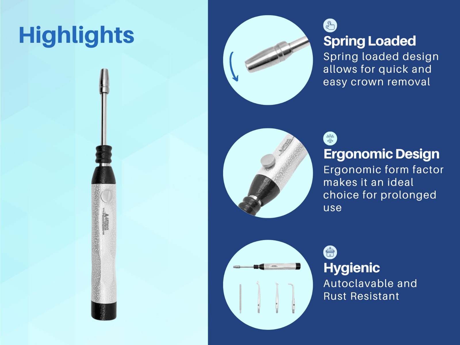 Artman Instruments Turkish Crown Remover with 3 Extra Spring Loaded Tips