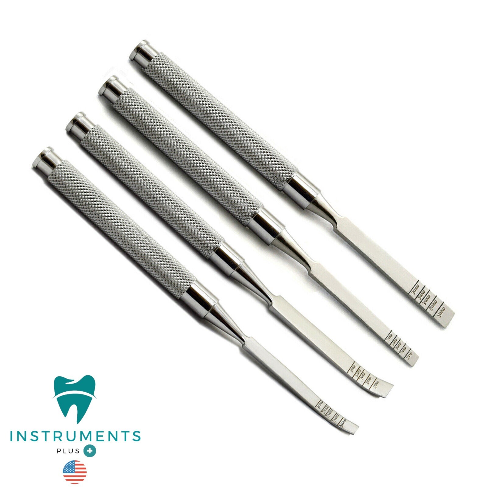 Set of 4 Dental Chisels Straight-Curved Surgical Ridge Bone Splitting Extraction