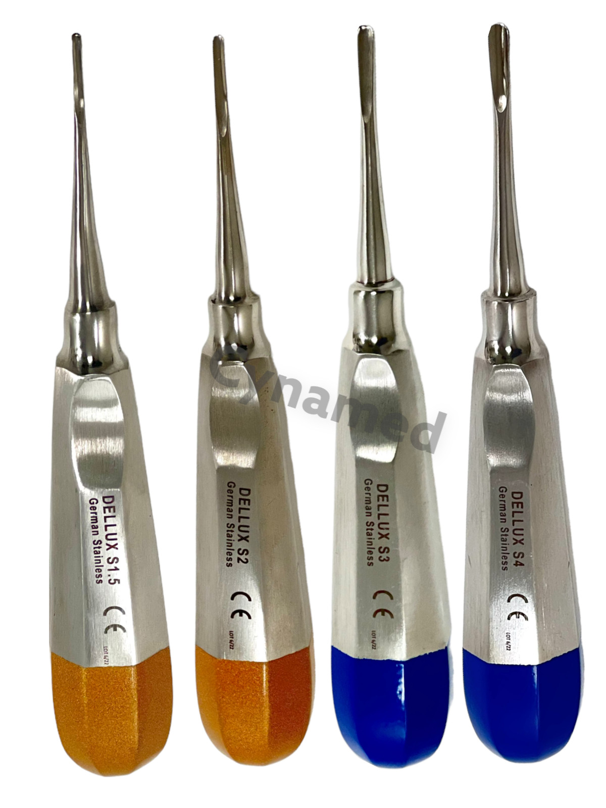 GERMAN LUXATING DENTAL ELEVATORS STRAIGHT 4 PC GOLD/BLUE 1mm-4mm TOOL