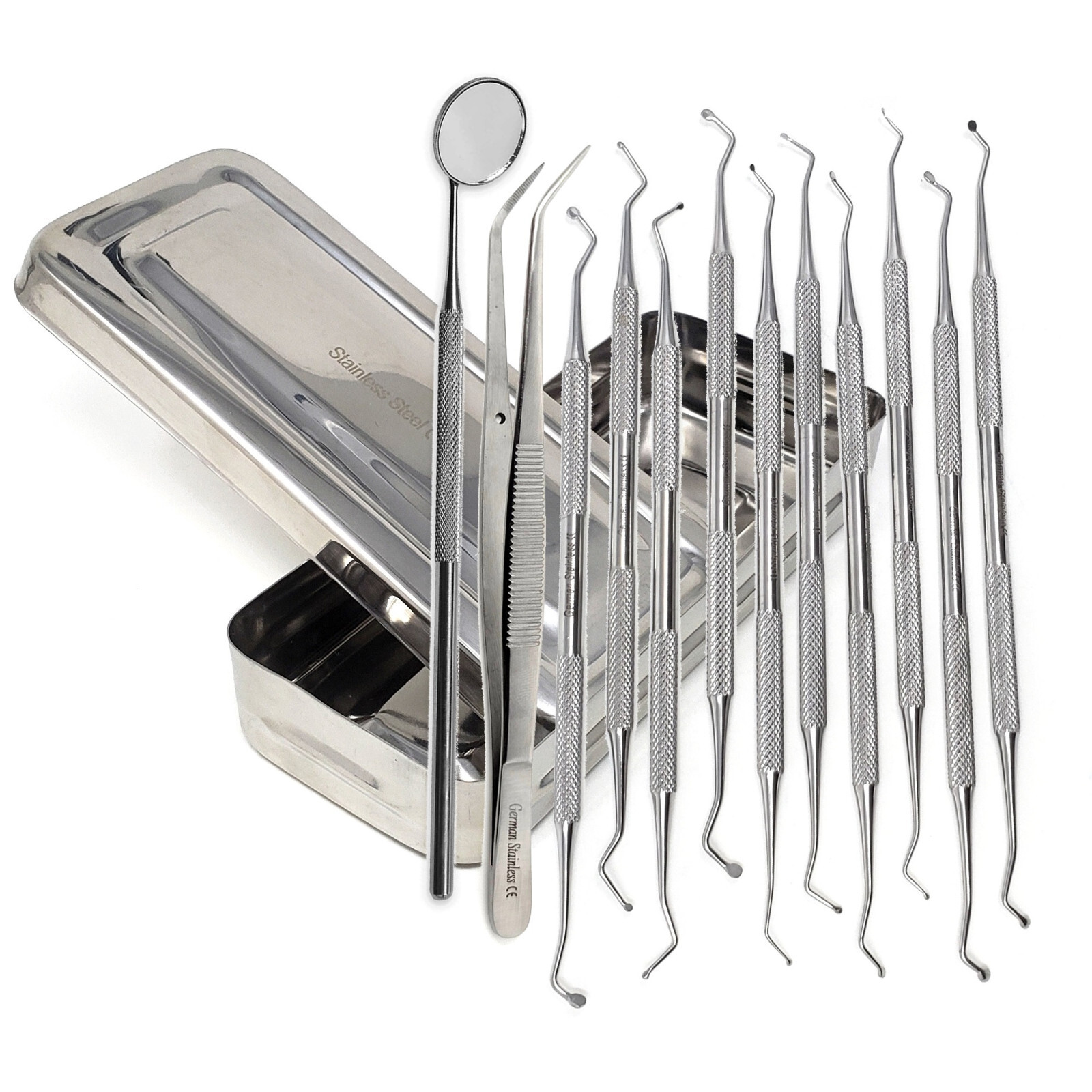 New 12pc Dental Spoon Excavators Restorative Decay Treament Kit + Instrument Box