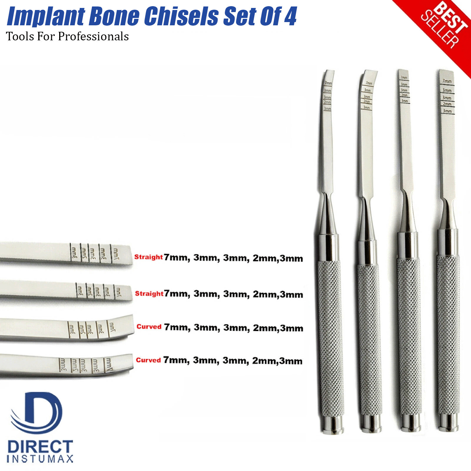 Surgical Dental Chisel Set 4pcs Bone Splitting Extraction Instruments