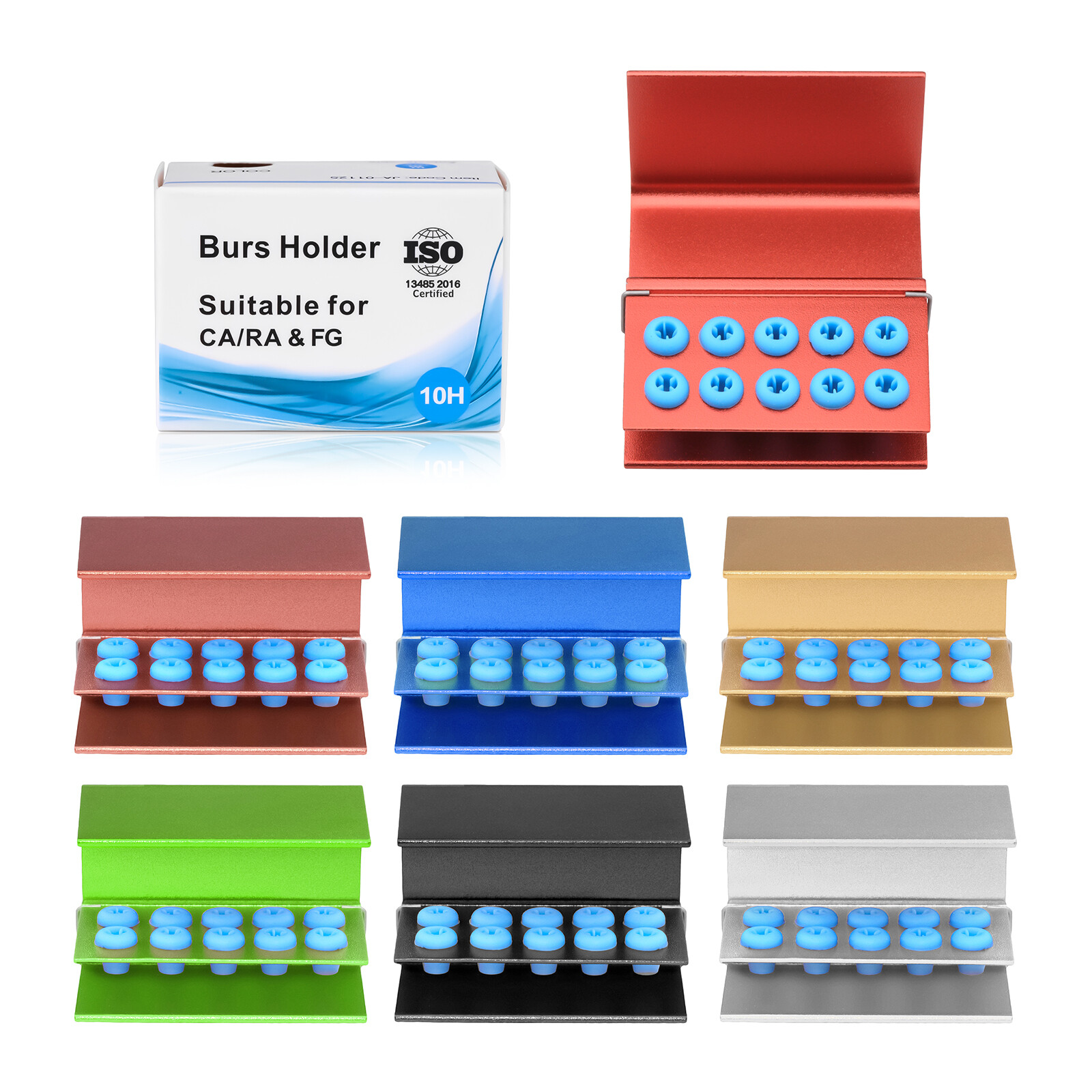 10 Holes Dental Burs Holder Block Storage Box Cleaning Stand for FG/RA/CA Burs