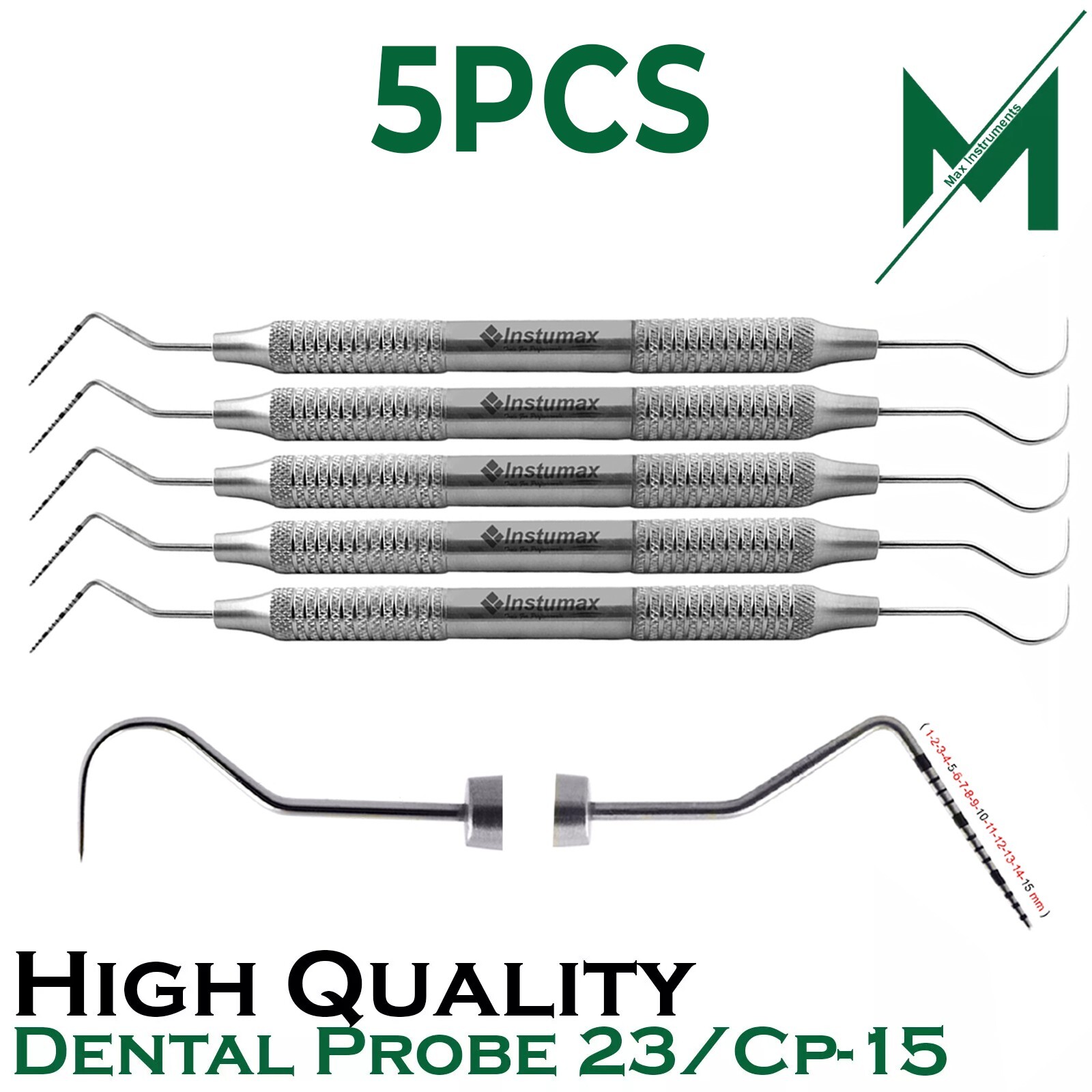 Set of 5 – Explorer 23/UNC15 Dental Probes, Double-Ended Diagnostic Tools
