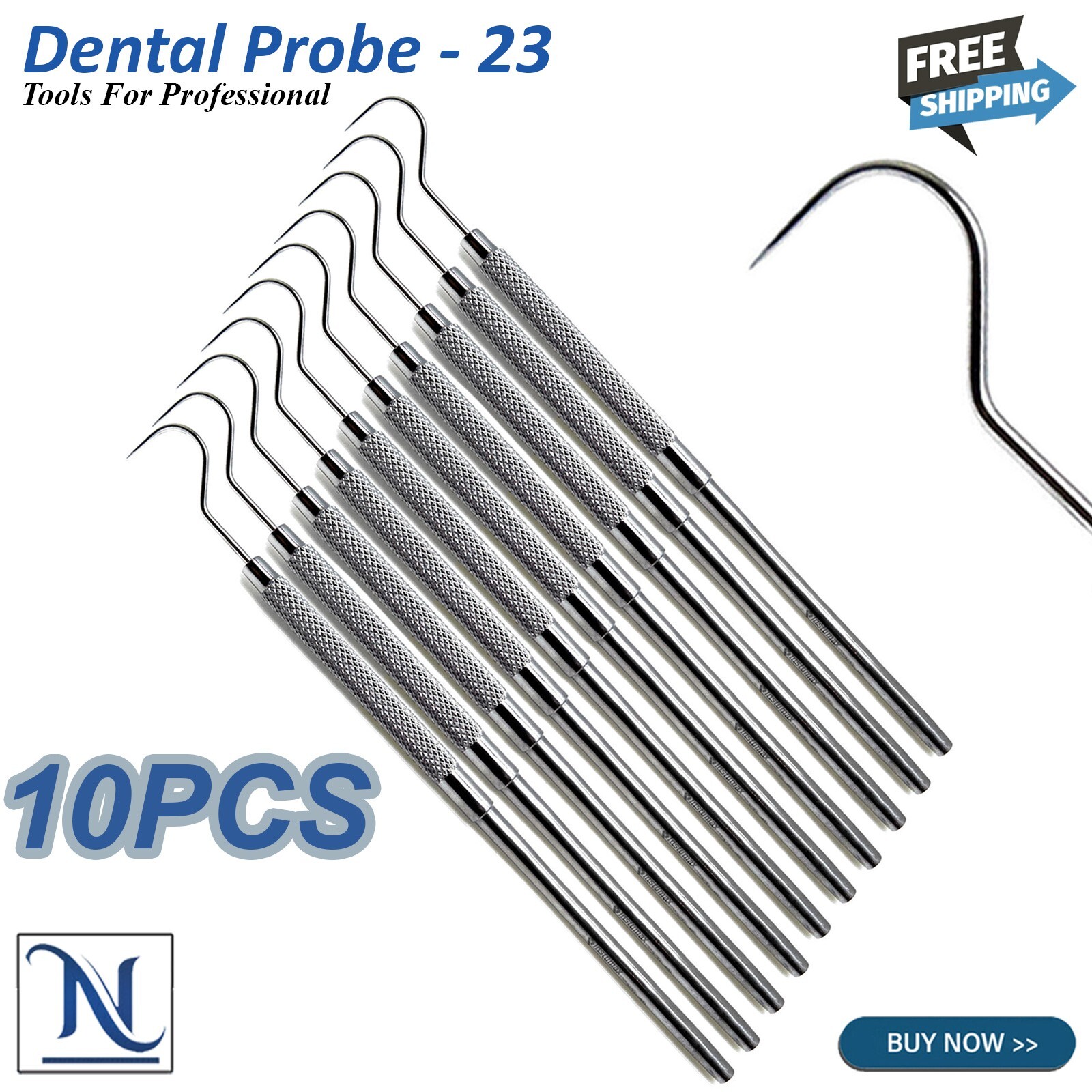 10 Pcs Dental Explorer #23 Shepherd Hook Probe Single Ended Stainless Instrument