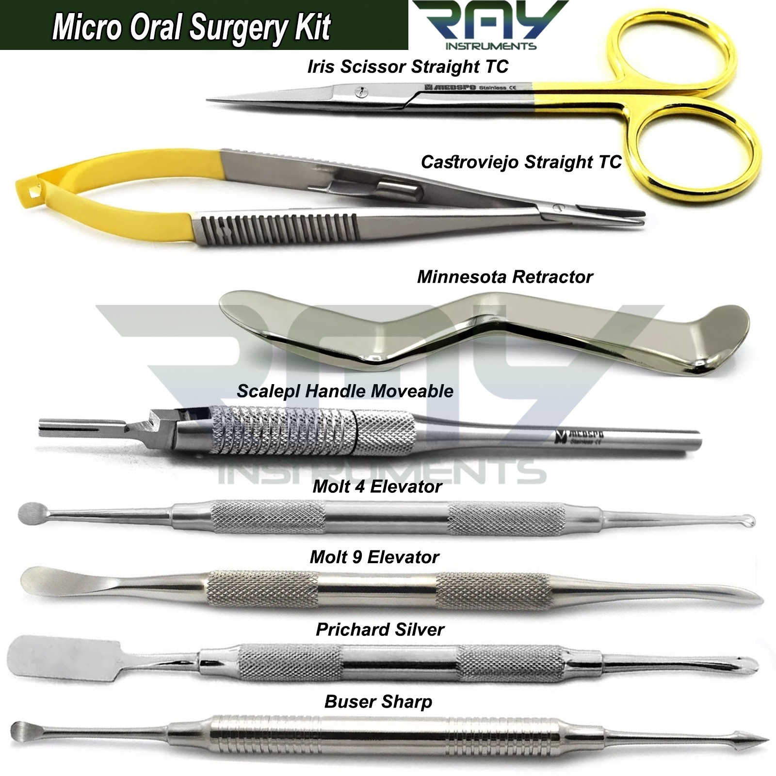 8 Pcs Dental Periodontal Micro Oral Surgery Kit Surgical Periosteal Elevators