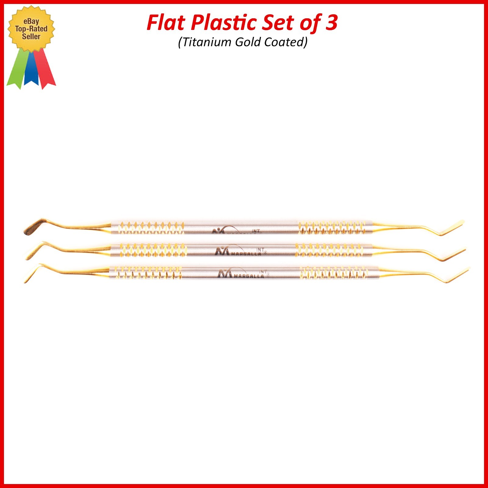 Dental Flat Plastic Set of 3 Filling Instruments Composite Gold Tips Restoration