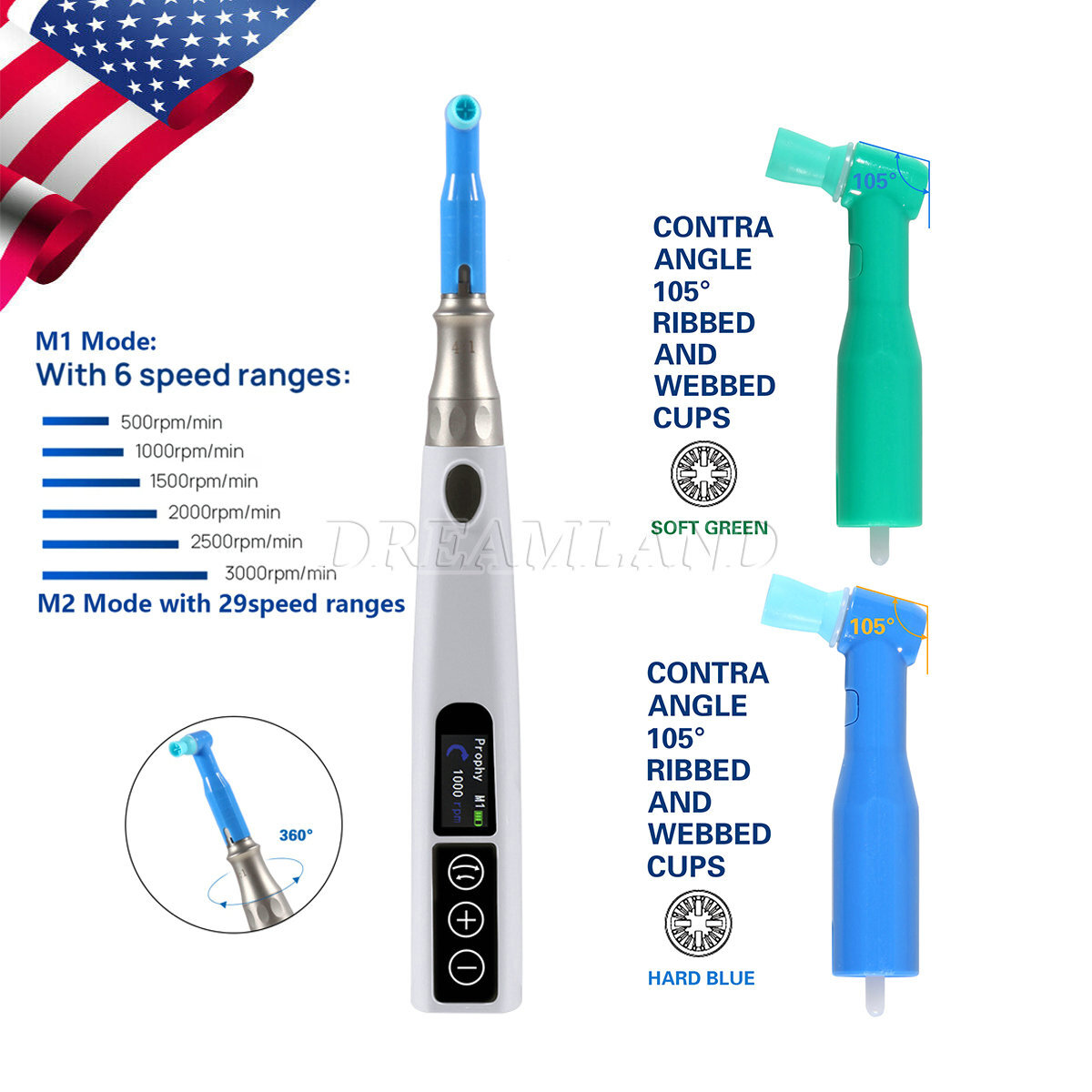 Dental Cordless Hygiene Prophy Handpiece Wireless/100 disposable prophy angles