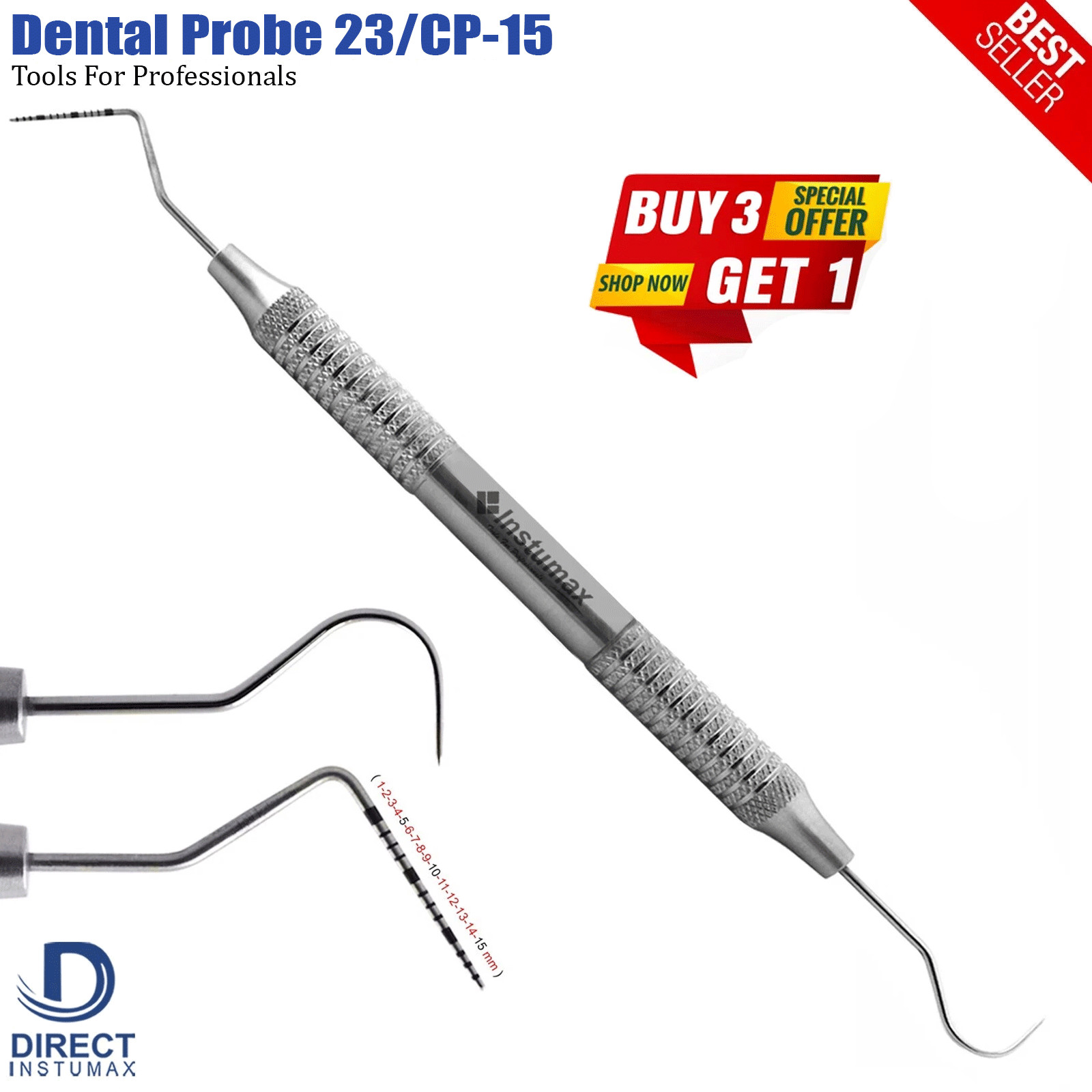 Dental Perio Explorer 23 Probe UNC 15 Hallow Handle Color Marking Double Ended