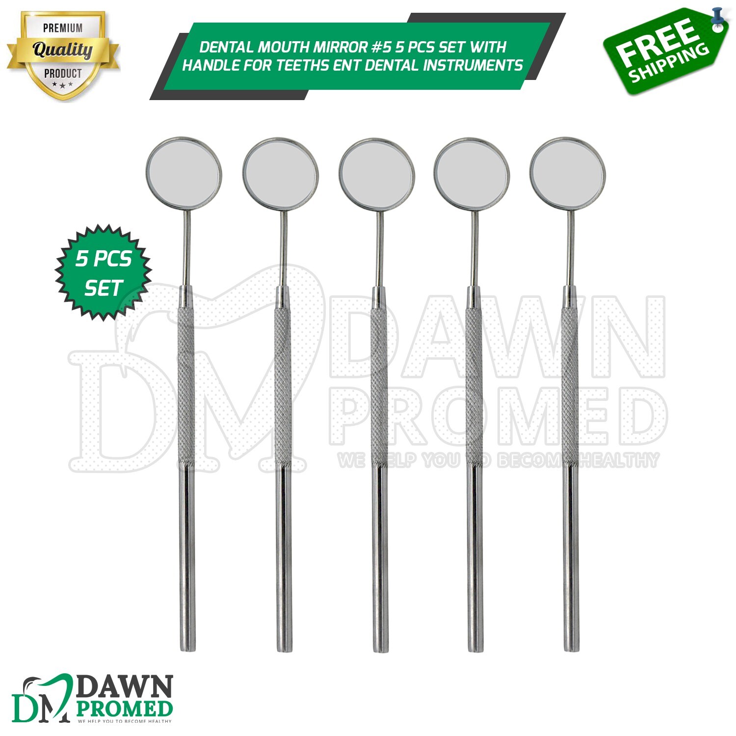 5 Pcs Set Dental Mouth Mirror #5 With Handle For Teeth’s ENT Dental Instruments
