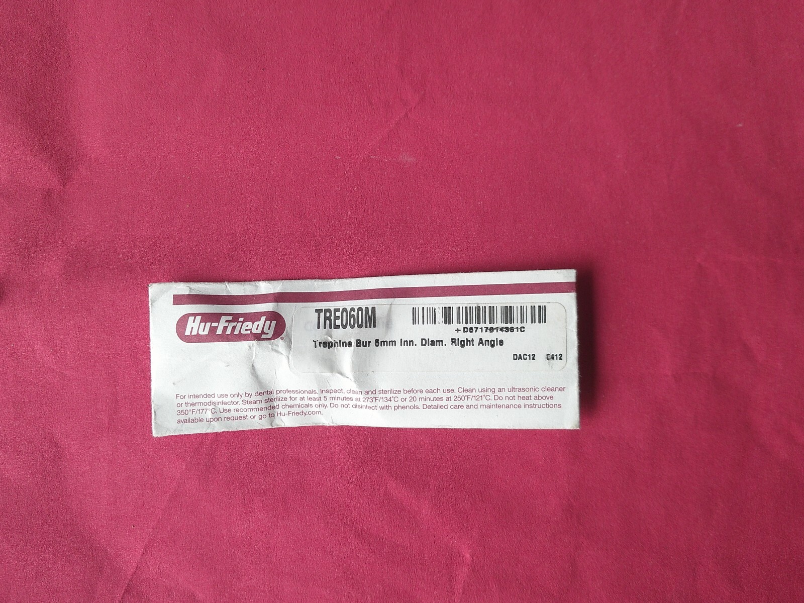 Dental Hu-Friedy Trephine Bur 6mm Inn.Dlam Right Angle TREO60M