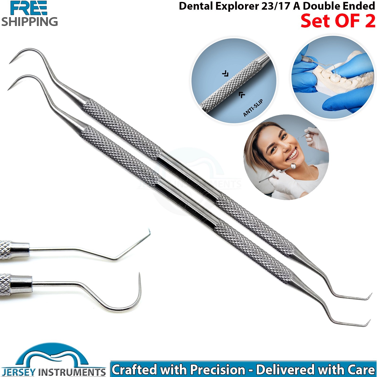 Set of 2 Dental Explorer 23/17A Diagnostic Scaler Stainless Steel Double Ended