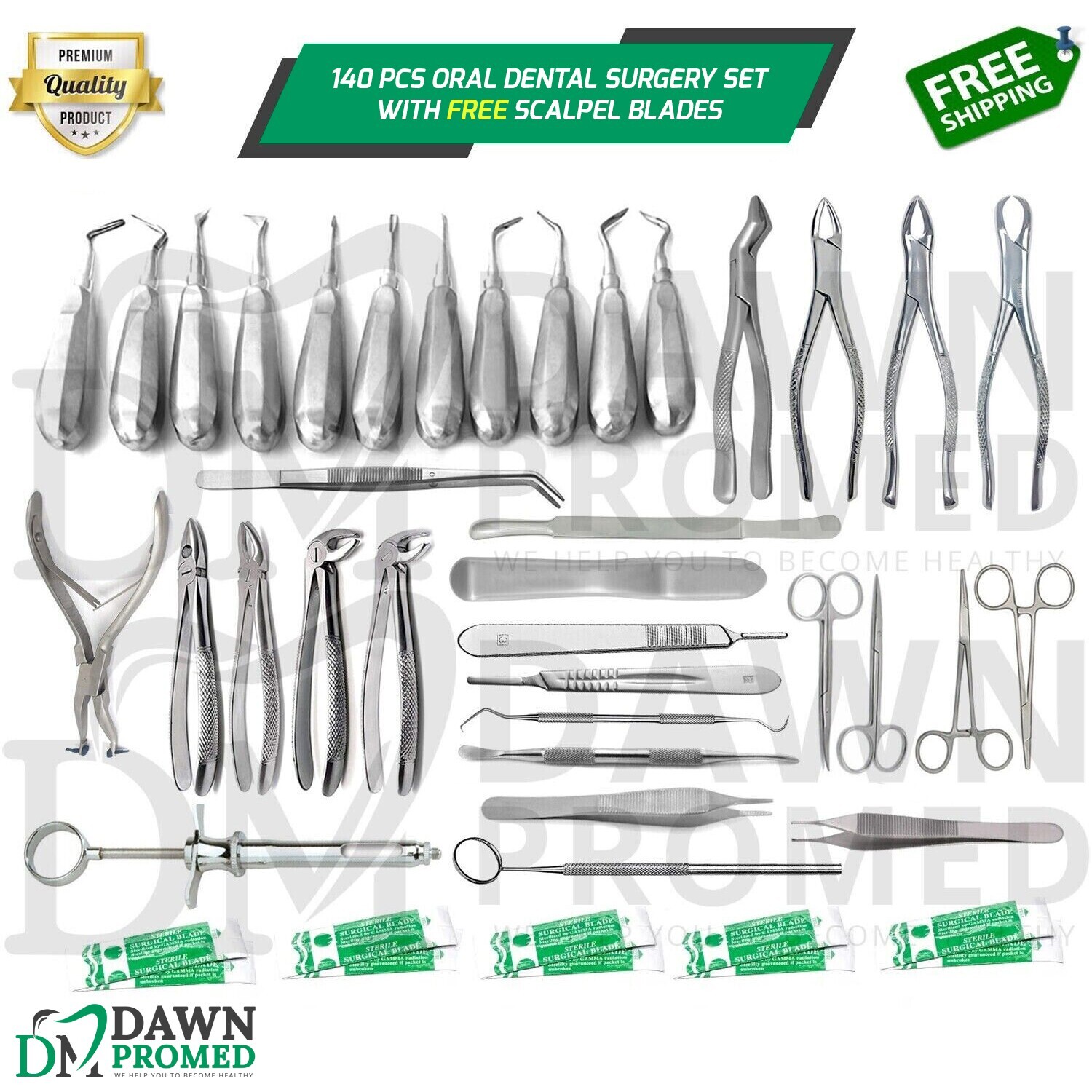 German Grade 140 Pcs Oral Dental Surgery Extracting Elevator Forceps & Blade Set