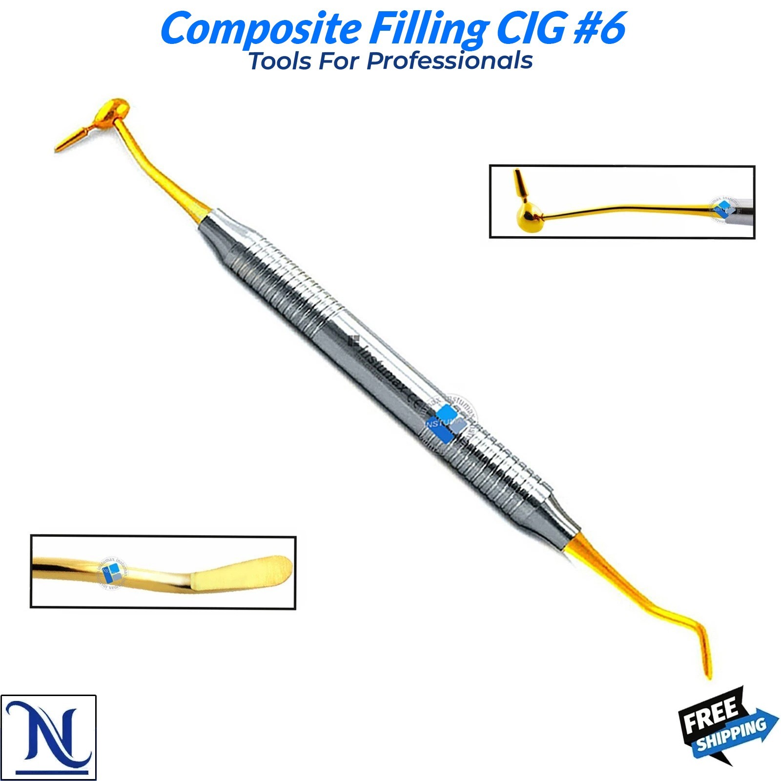 Dental Composite Filling CIG#6 Condenser Spatula & Plugger Titanium Gold Coated