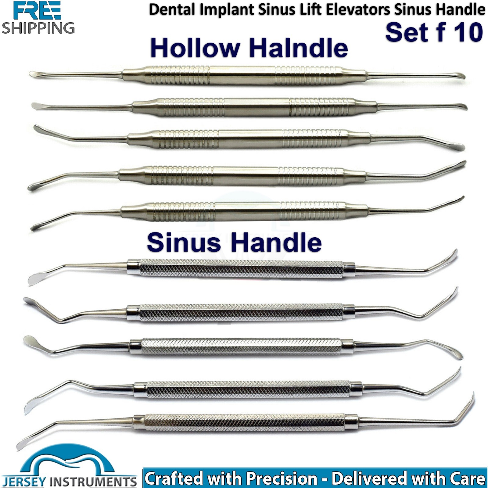 Set of 10 Sinus Lift Elevators Hollow Handle & Sinus Handle Dental Implant Tools
