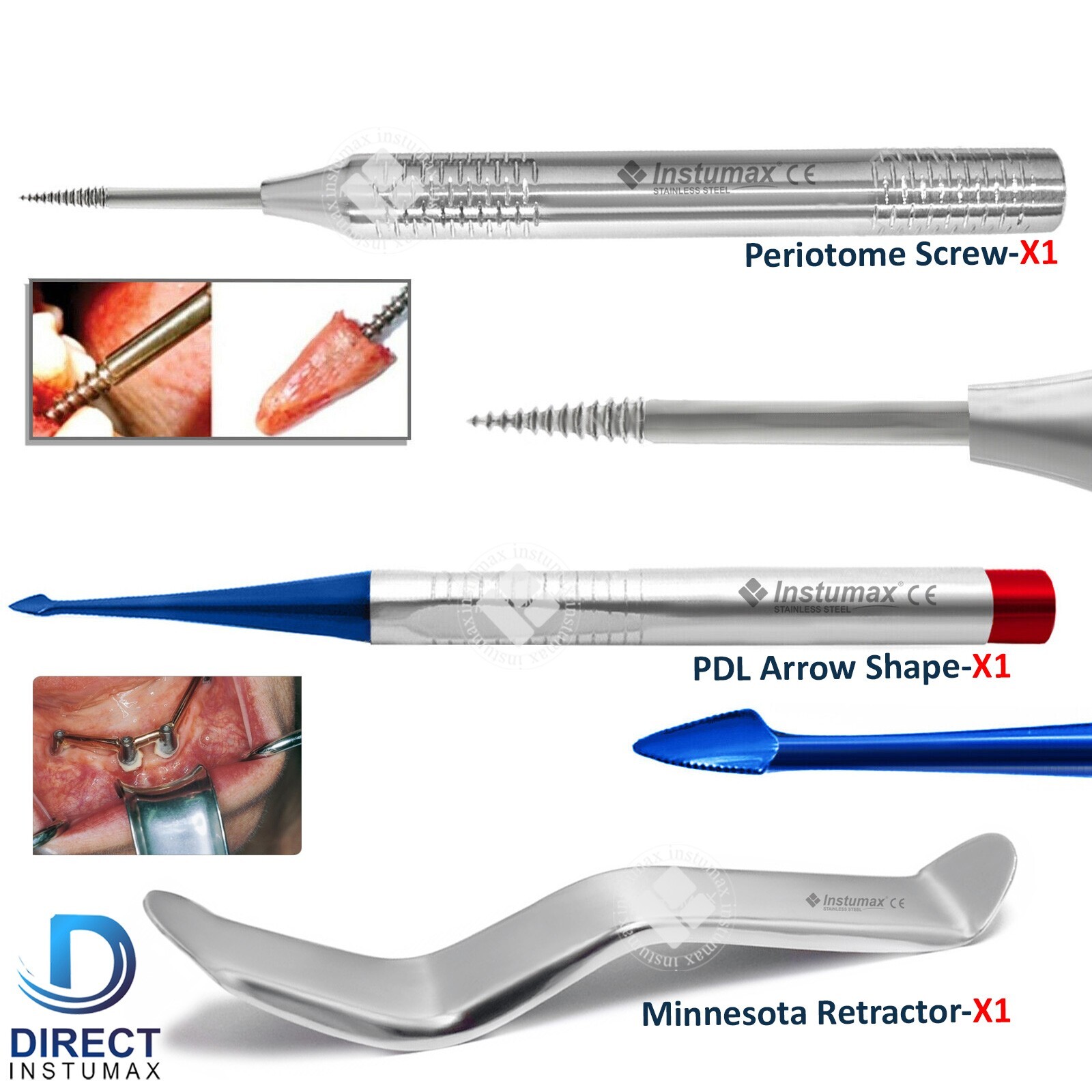 Dental Luxation Root Elevators Periotome Screw Tooth Extracting Luxating Set 3Pc
