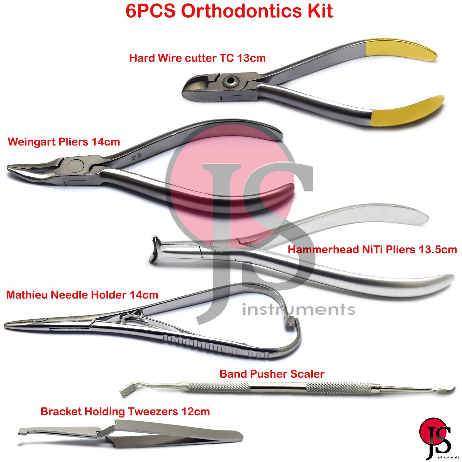 6Pc Orthodontist Kit Ligature Cutter Wire Bending, Scaler Surgical Needle Holder