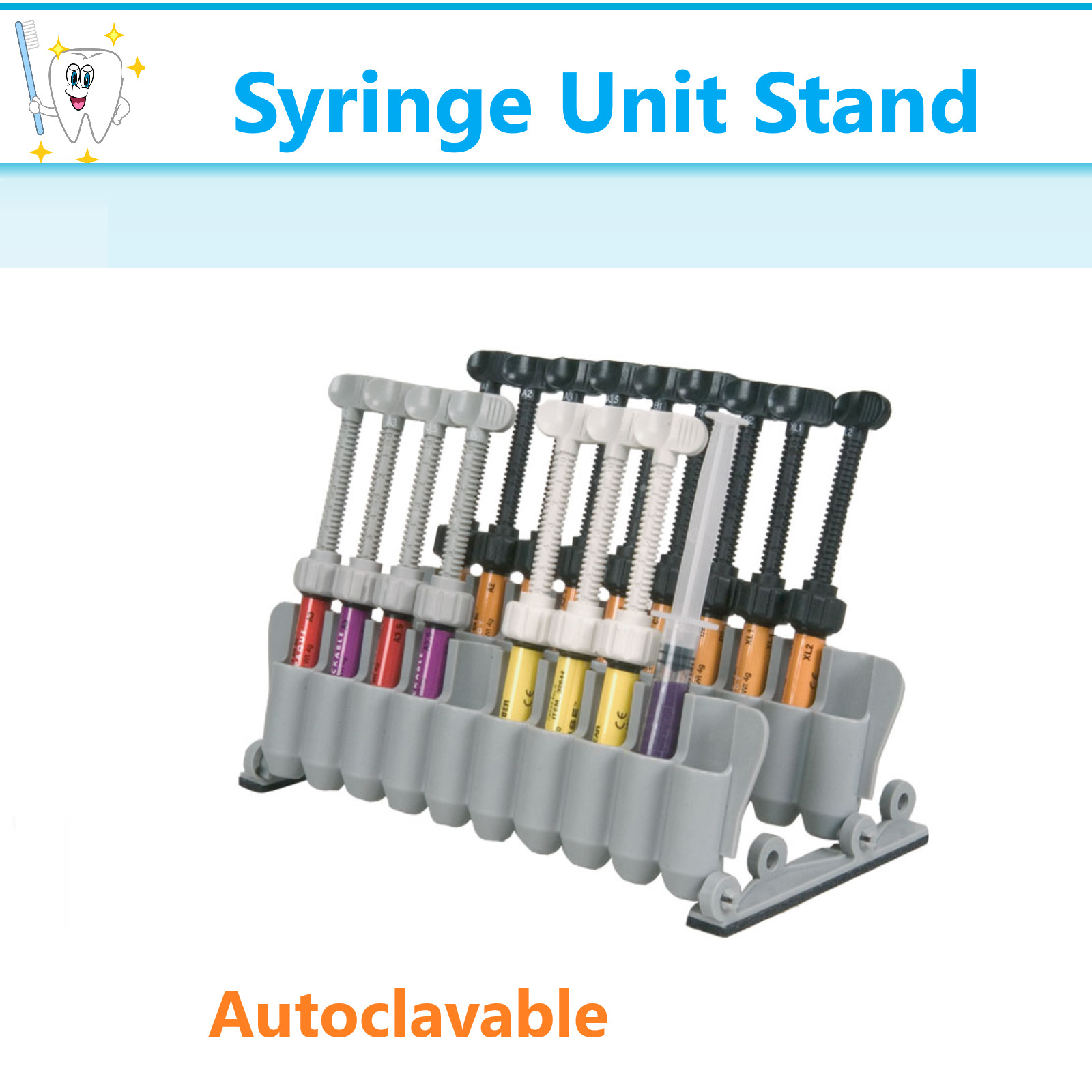 Dental Composite Syringe Stand, Holds 20 Syringes, Autoclave 275F, Plastic USA