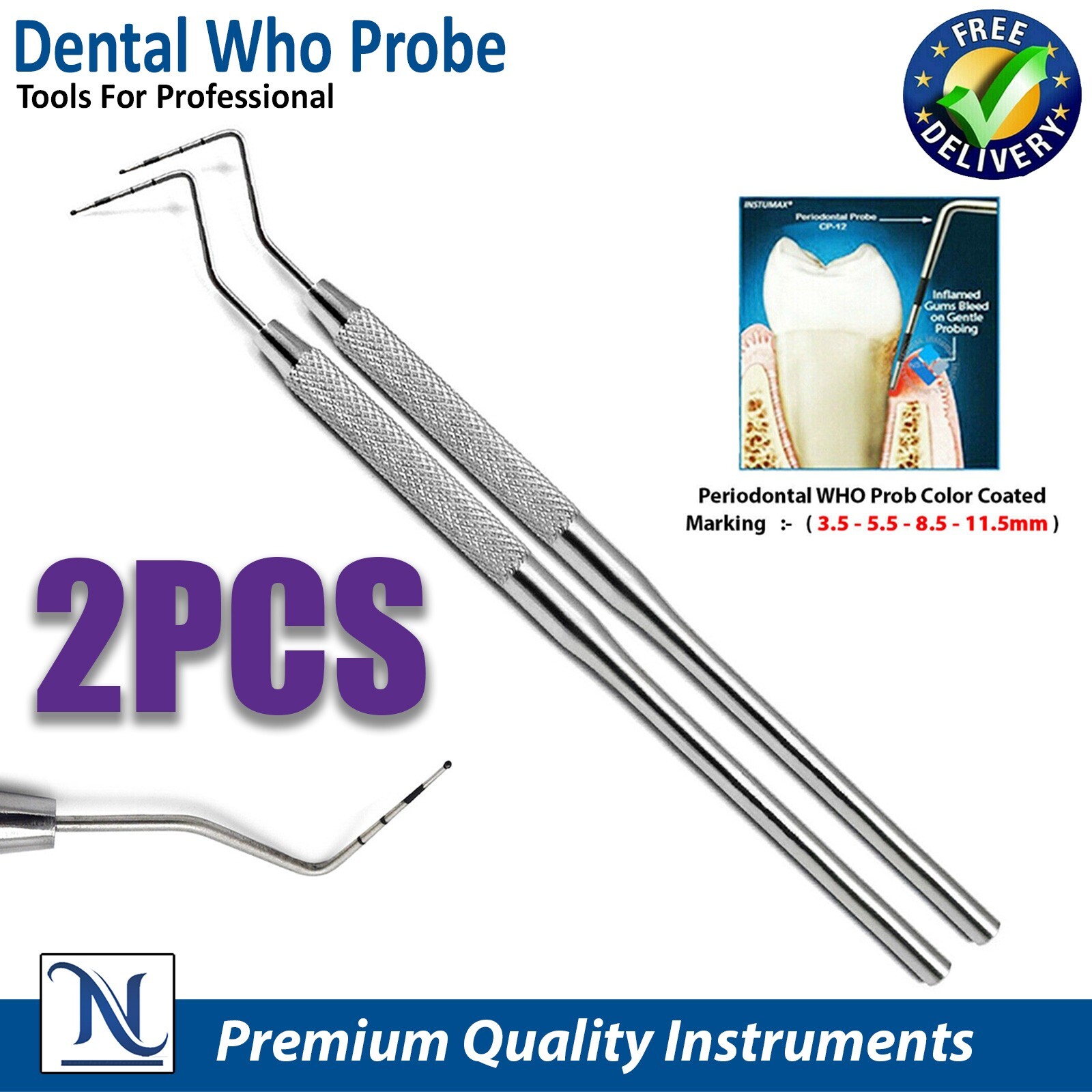 WHO Periodontal Probes COLOR CODED Marking Perio Tooth Depth Measuring Probes